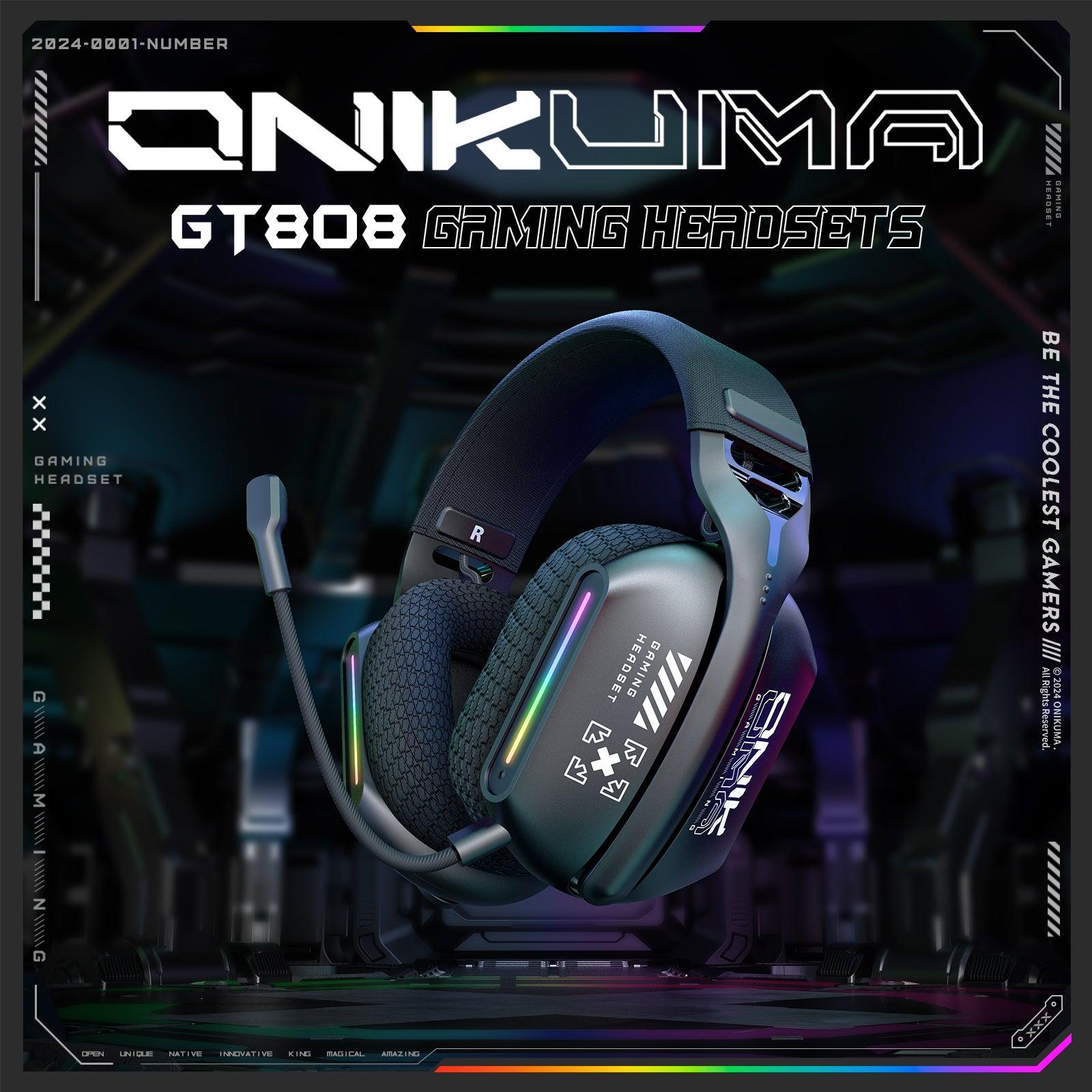 ONIKUMA GT808 Wireless Gaming Headset with Bluetooth & 2.4G Dual Mode, Lightweight Over-Ear Headphones for PC, PS4, Xbox - Perfect for Esports, Streaming & Long Gaming Sessions