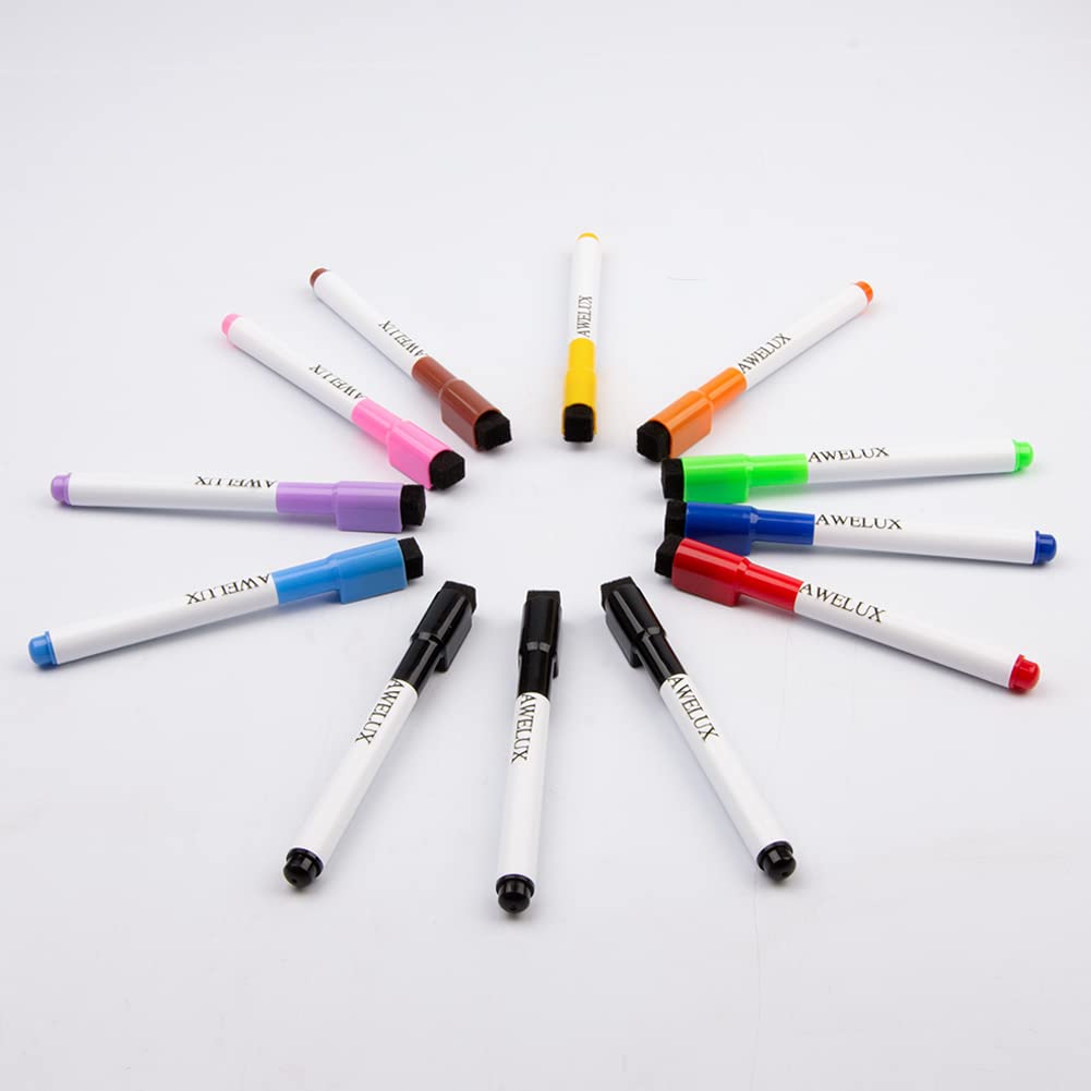 12-Pack AWELUX Magnetic Dry Erase Markers - 10 Vibrant Colors, Fine Tip, Non-Toxic & Easy to Clean - Perfect for Whiteboards, Office Meetings, Classrooms & Home Use