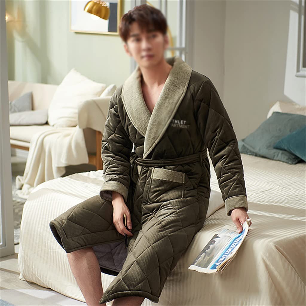 Men's Flannel Robe - Warm Winter Sleepwear, Thick Bathrobe for Lounge & Home - Cozy Nightgown, Leisure Wear (Color: A, Size: L) - Perfect for Relaxing Evenings & Cold Weather Comfort
