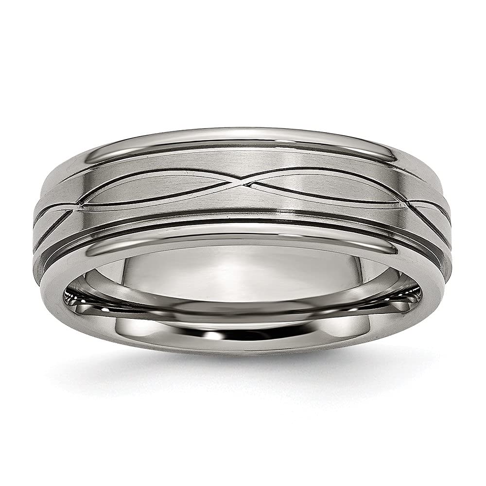 Diamond2Deal Titanium 7mm Polished Criss Cross Brushed Center Wedding Band Ring for Men - Perfect for Engagements, Anniversaries & Special Occasions