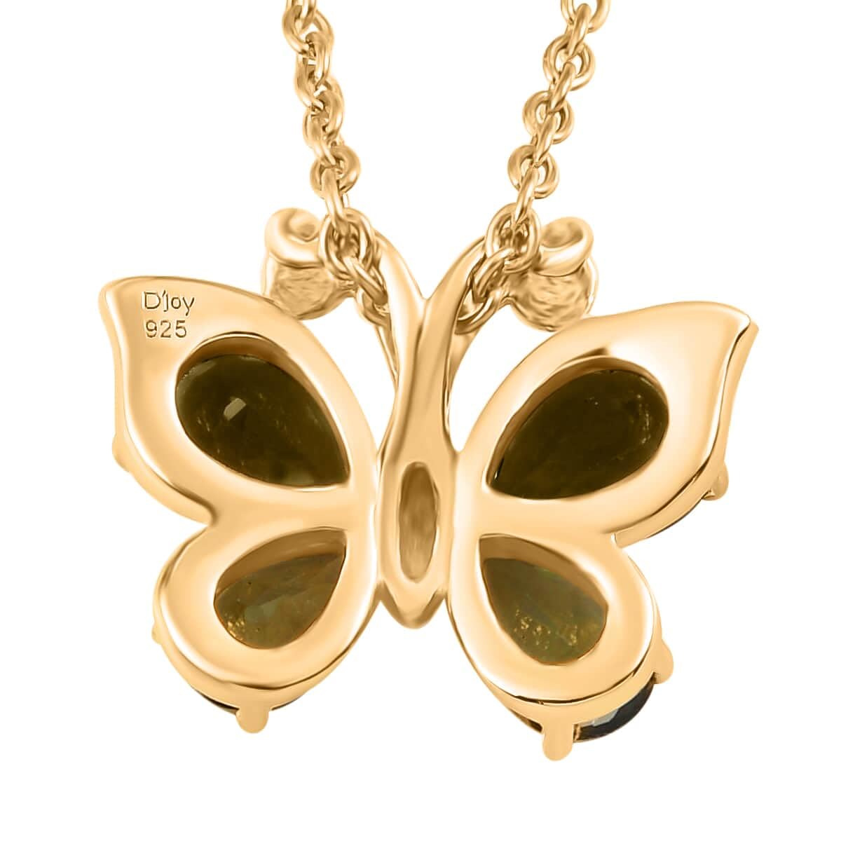 SHOP LC Sterling Silver Moldavite Pendant Necklace with Vermeil Yellow Gold Butterfly - 20
