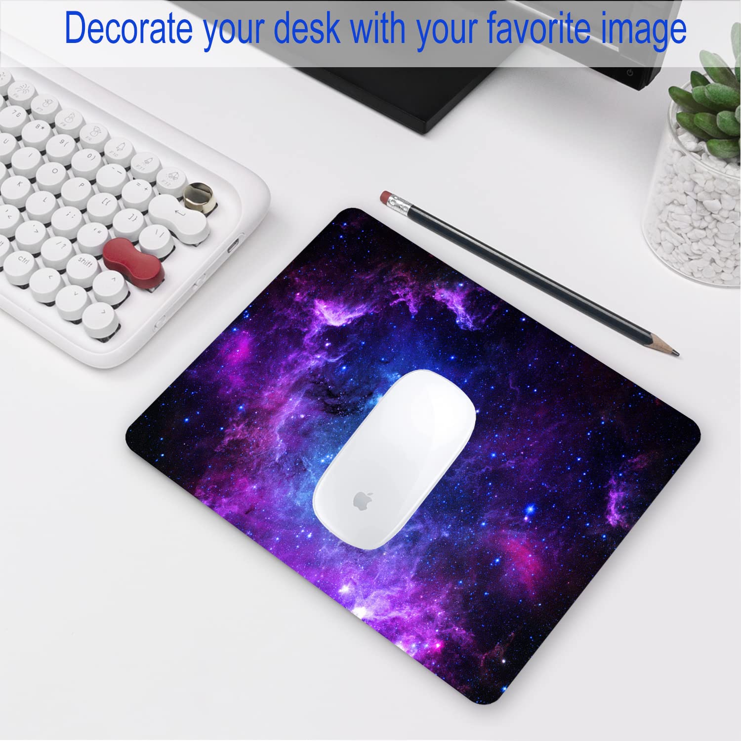 Purple Galaxy Mouse Pad - Small Personalized Nebula Design, Washable Non-Slip Rubber Gaming Mouse Pad (9.5