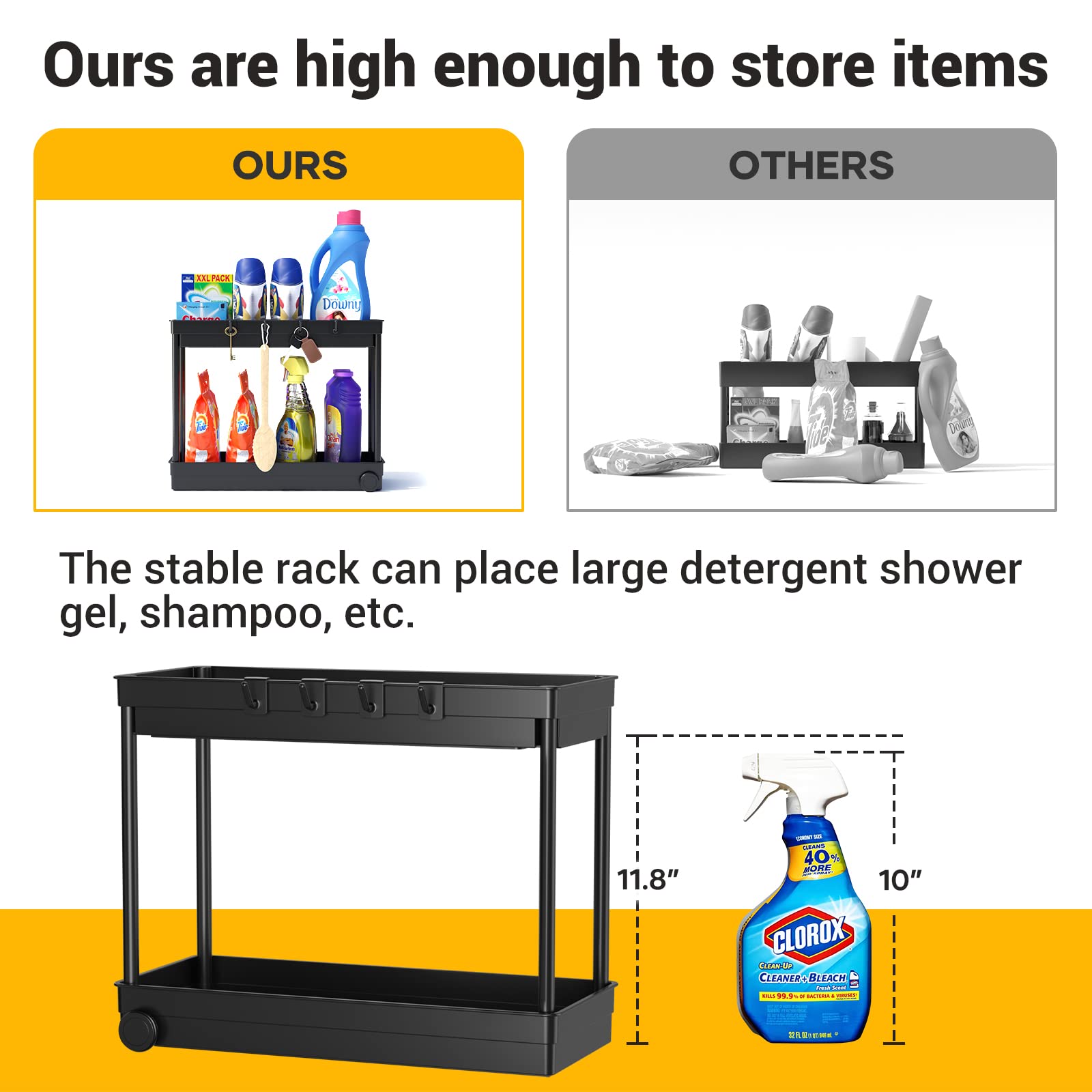 Cicilyna Under Sink Organizer - Space Saving Kitchen Shelf with Steel Tube, Detergent Holder for Kitchen & Bathroom - Black | Perfect for Small Spaces, Clutter-Free Sink Areas & Organized Cleaning Supplies Storage