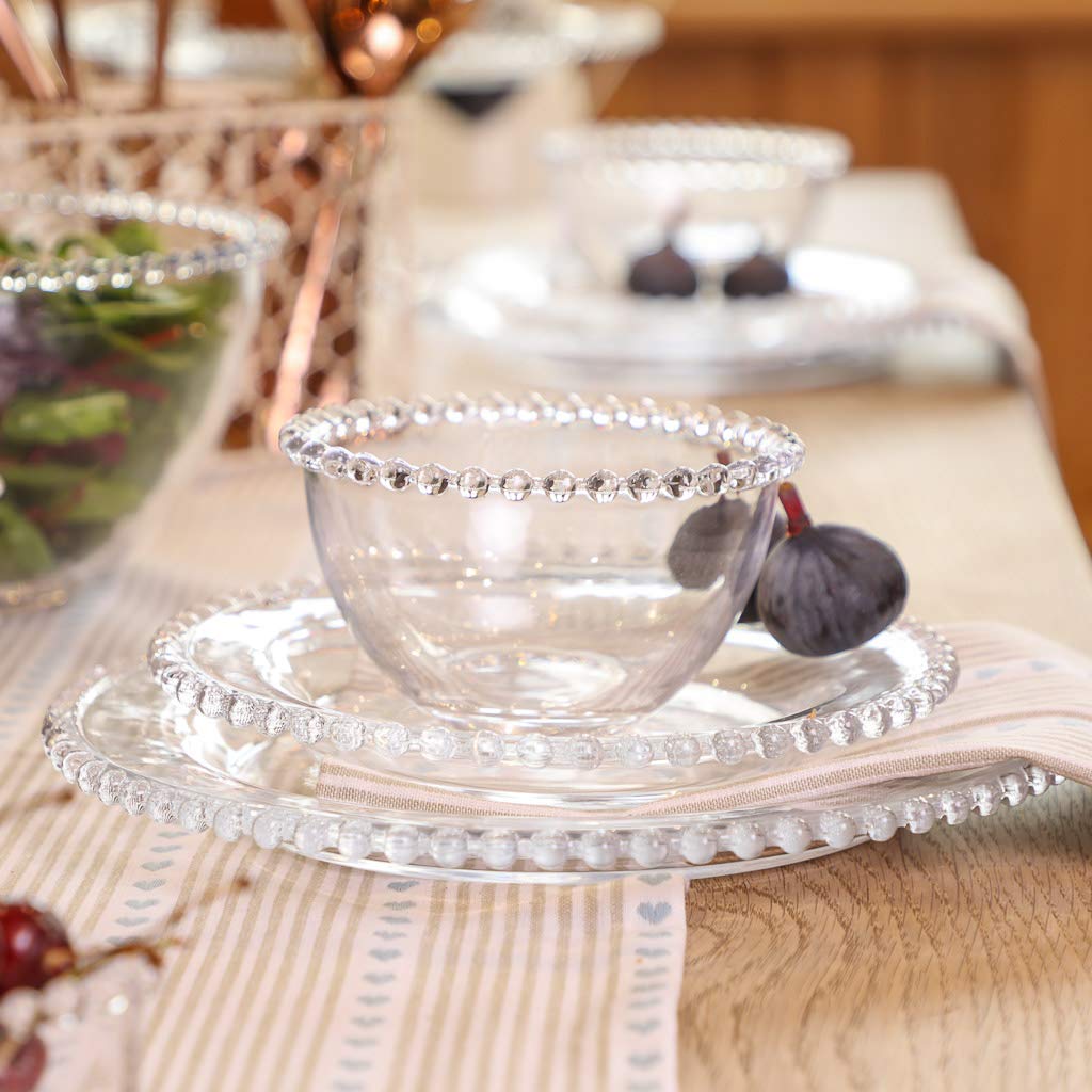 4-Piece Glass Dinner Plate Set with Beaded Edge - 10.4
