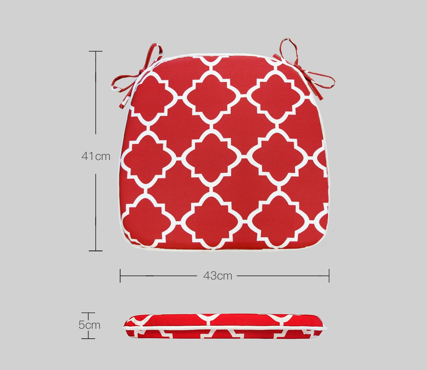Fabritones Outdoor Seat Cushions - Set of 4 Red Geometric Patio Chair Cushions with Ties, 16x17 Inch Square Chair Pads - Perfect for Garden, Poolside & Outdoor Furniture