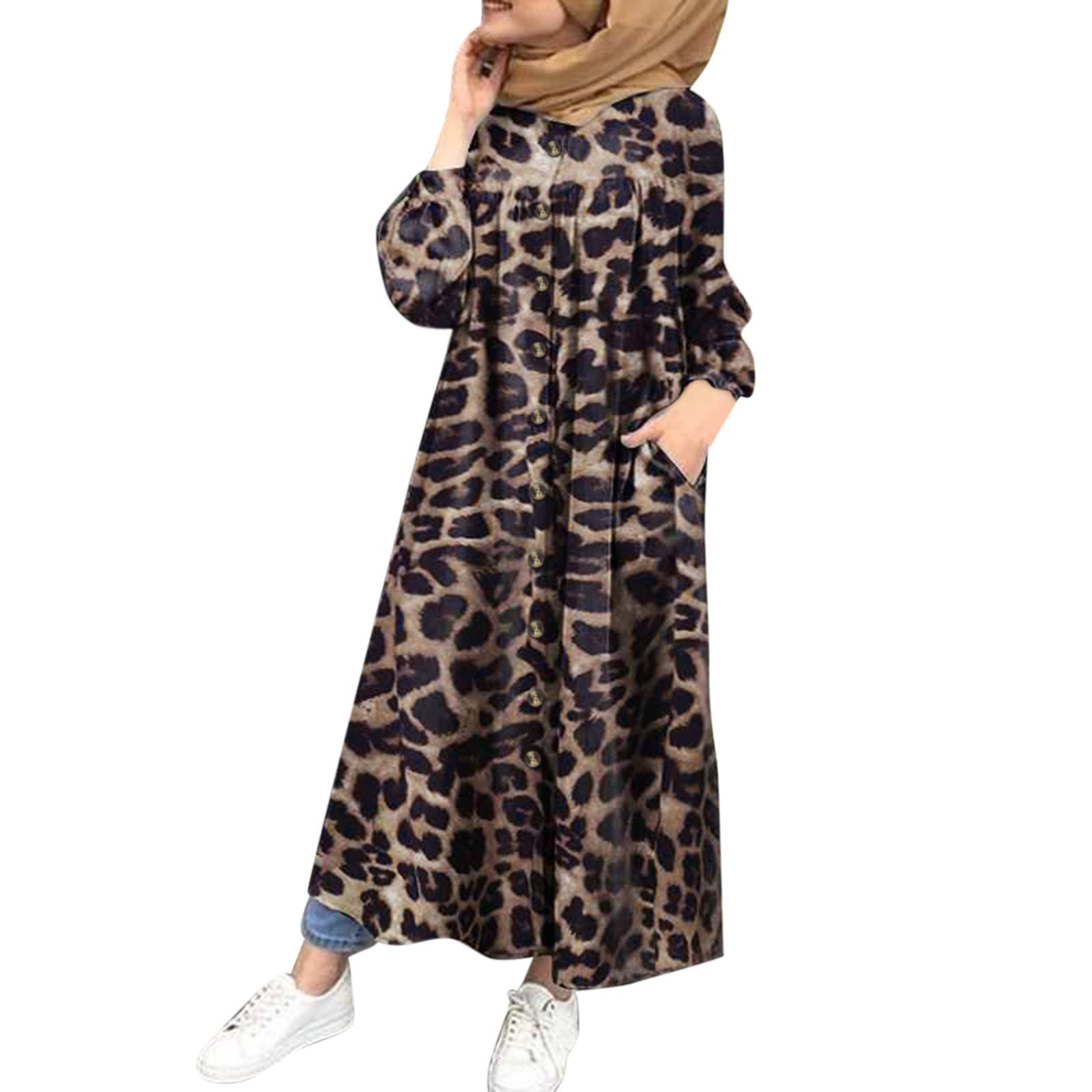 Women's Summer Casual Loose Long Dress - Leopard Print Vintage V-Neck Elegant Maxi Dress | Perfect for Beach Vacations, Date Nights & Summer Parties