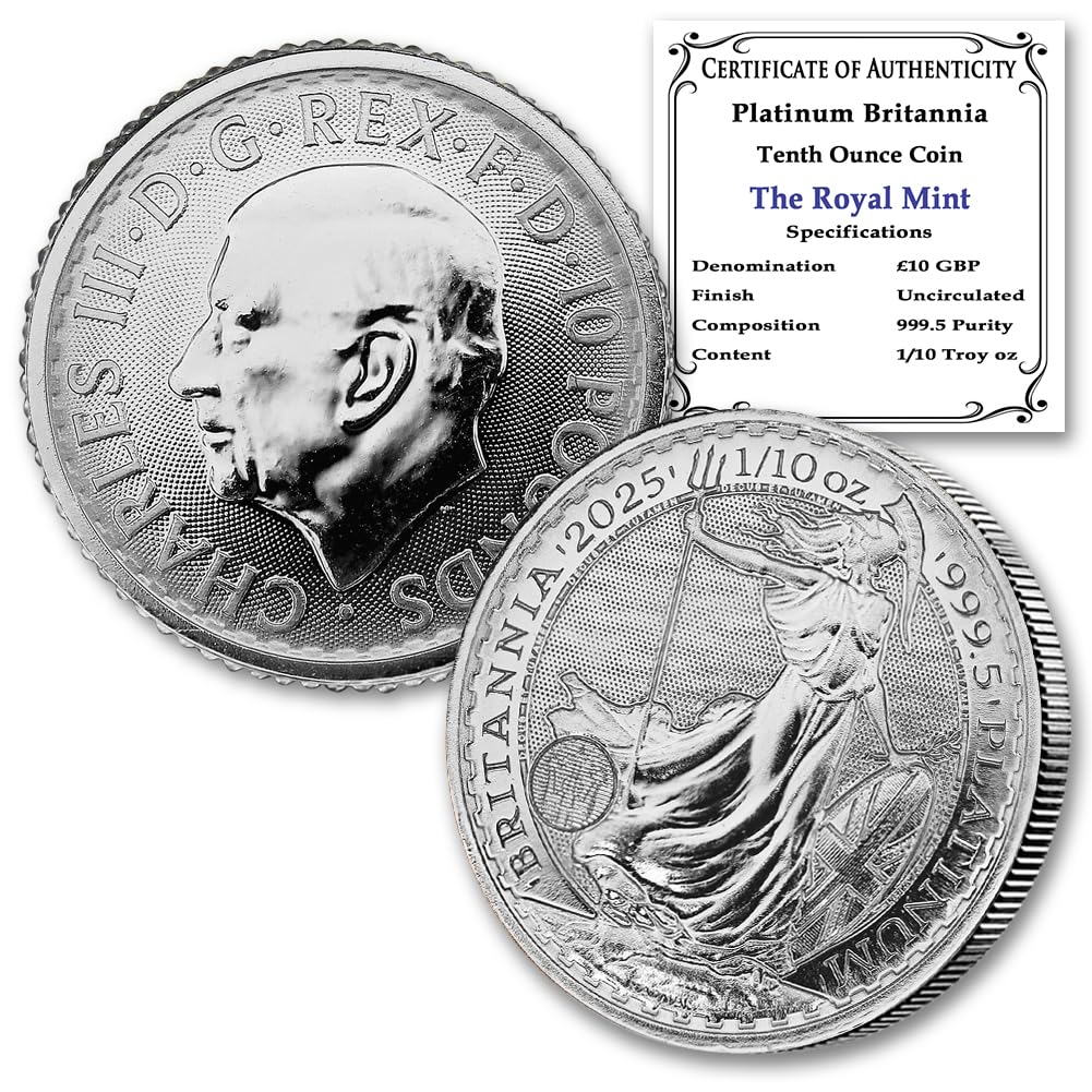 2025 1/10 oz British Platinum Britannia Coin - BU Brilliant Uncirculated Condition with COA | £10 Face Value | Perfect for Investment, Collecting & Gift Giving