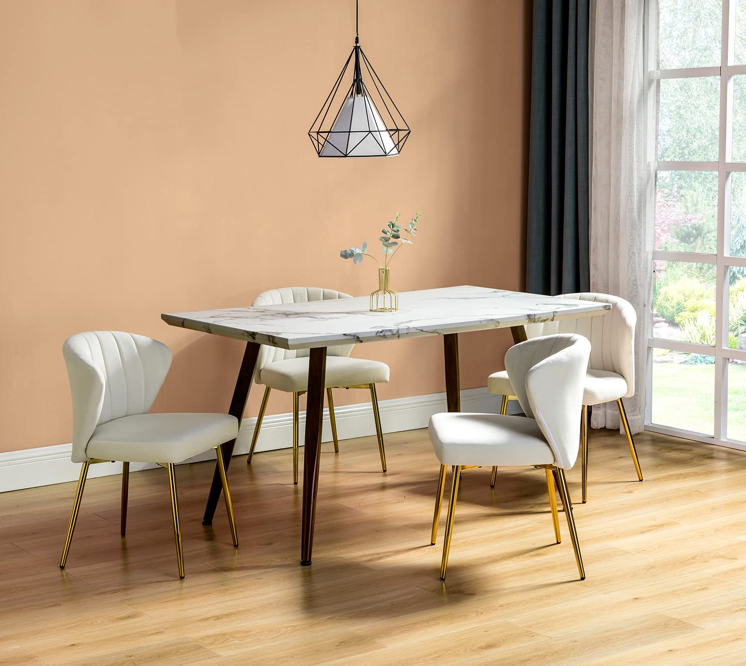 TINA'S HOME Velvet Dining Chairs Set of 2 - Modern Upholstered Side Chairs with Golden Metal Legs, Small Armless Accent Chairs for Living Room, Kitchen, Bedroom & Beauty Salon | Perfect for Small Spaces, Dining Sets and Home Decor (Fuchsia Pink)
