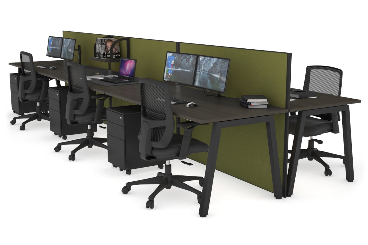 Horizon Quadro 6-Person Office Workstation Bench with A-Legs Design - 1200L x 800W Dimensions & Cable Management Scallop - Perfect for Collaborative Workspaces & Open Office Environments