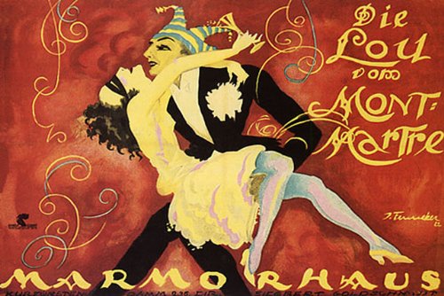Vintage Montmartre Carnival Dance Mask Poster - Large Canvas Reproduction for Couples - Perfect for Home Decor, Wall Art & Themed Parties