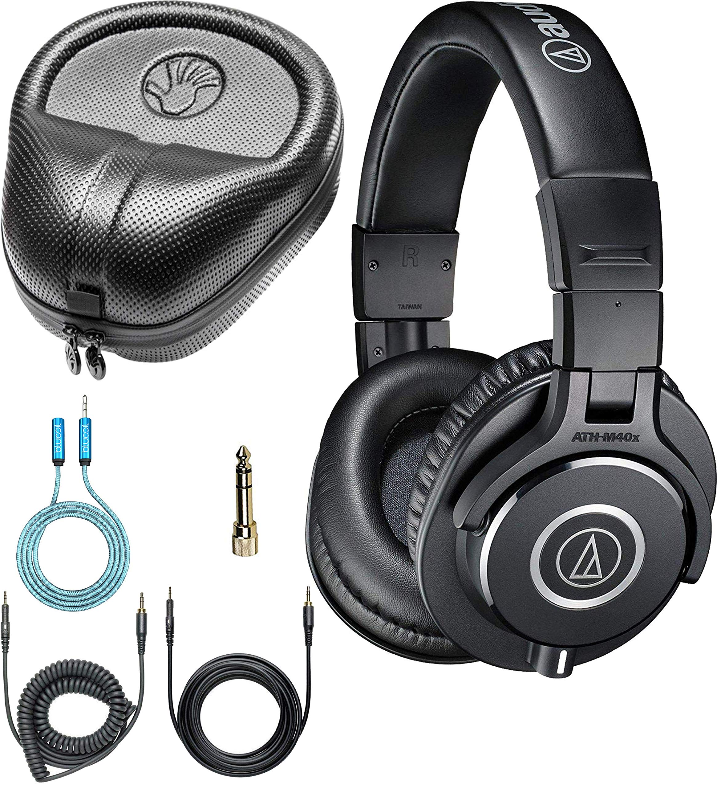 Audio Technica ATH-M40x Professional Studio Monitor Headphones Bundle with 6-FT 3.5mm Extension Cable & Slappa HardBody Pro Case - Perfect for Music Production, DJing, Podcasting & Home Recording