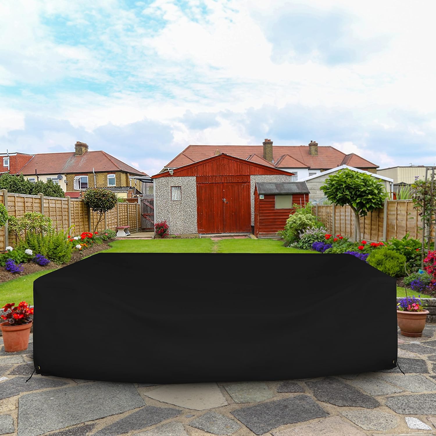 Heavy Duty 18oz Waterproof Outdoor Sectional Sofa Cover - UV & Weather Resistant Patio Furniture Protector with Air Pockets & Drawstrings (90