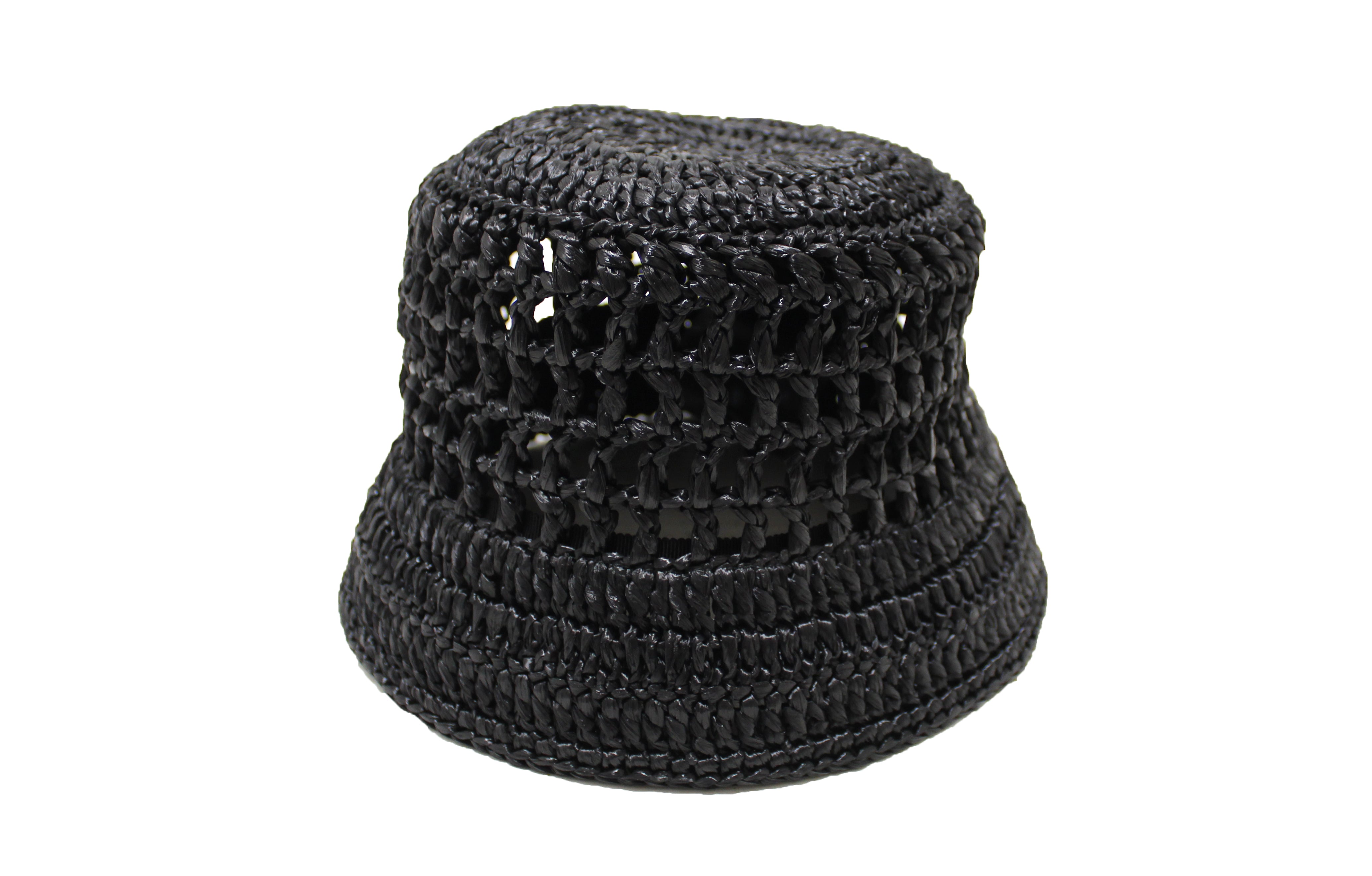Authentic Prada Black Raffia Bucket Hat for Women - Summer Sun Hat with Wide Brim, Size S | Beach Vacation, Outdoor Activities, Fashion Accessory
