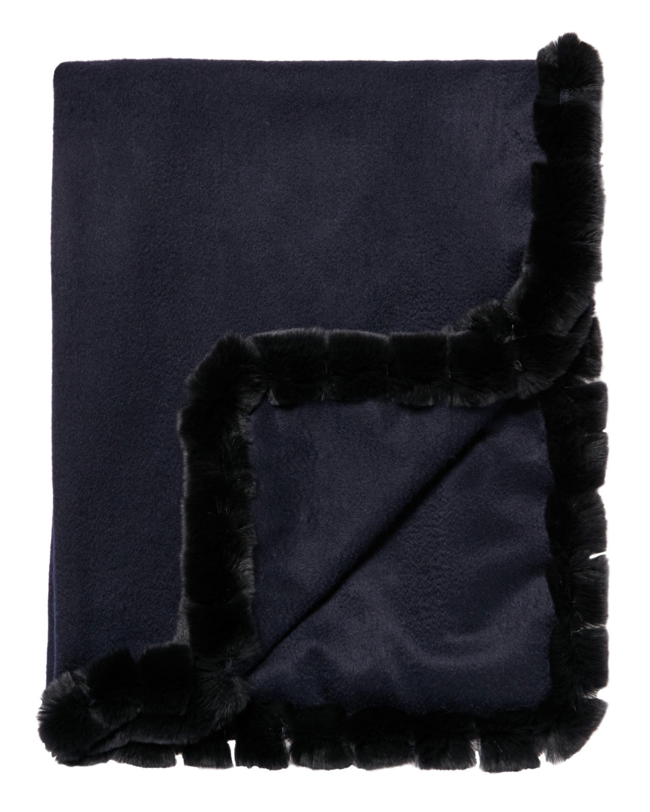 Luxury Women's Meribel Woven Cashmere Shawl with Fur Trim - Navy Blue Winter Wrap for Evening Parties & Formal Events