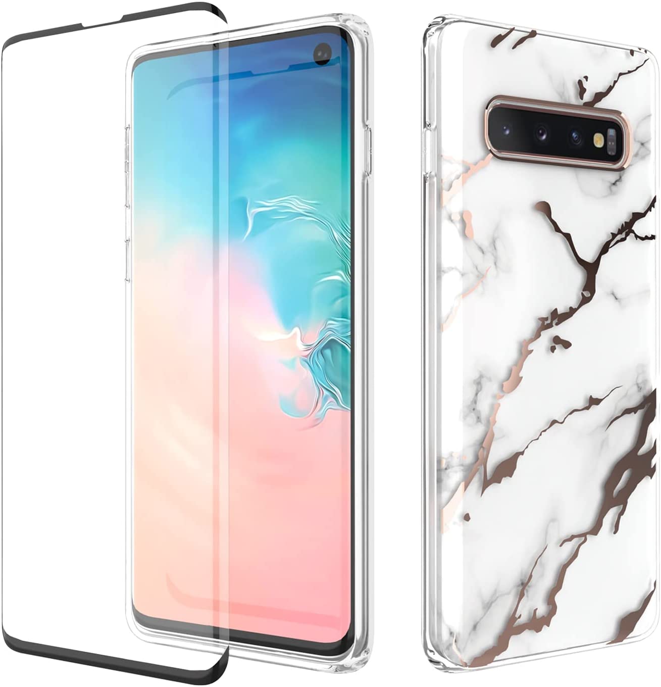 Samsung Galaxy S10 Shockproof Marble Phone Case - Slim Protective Cover with Anti-Slip Grip for Galaxy S10 (2019 Model) - Perfect for Everyday Use, Travel & Outdoor Activities