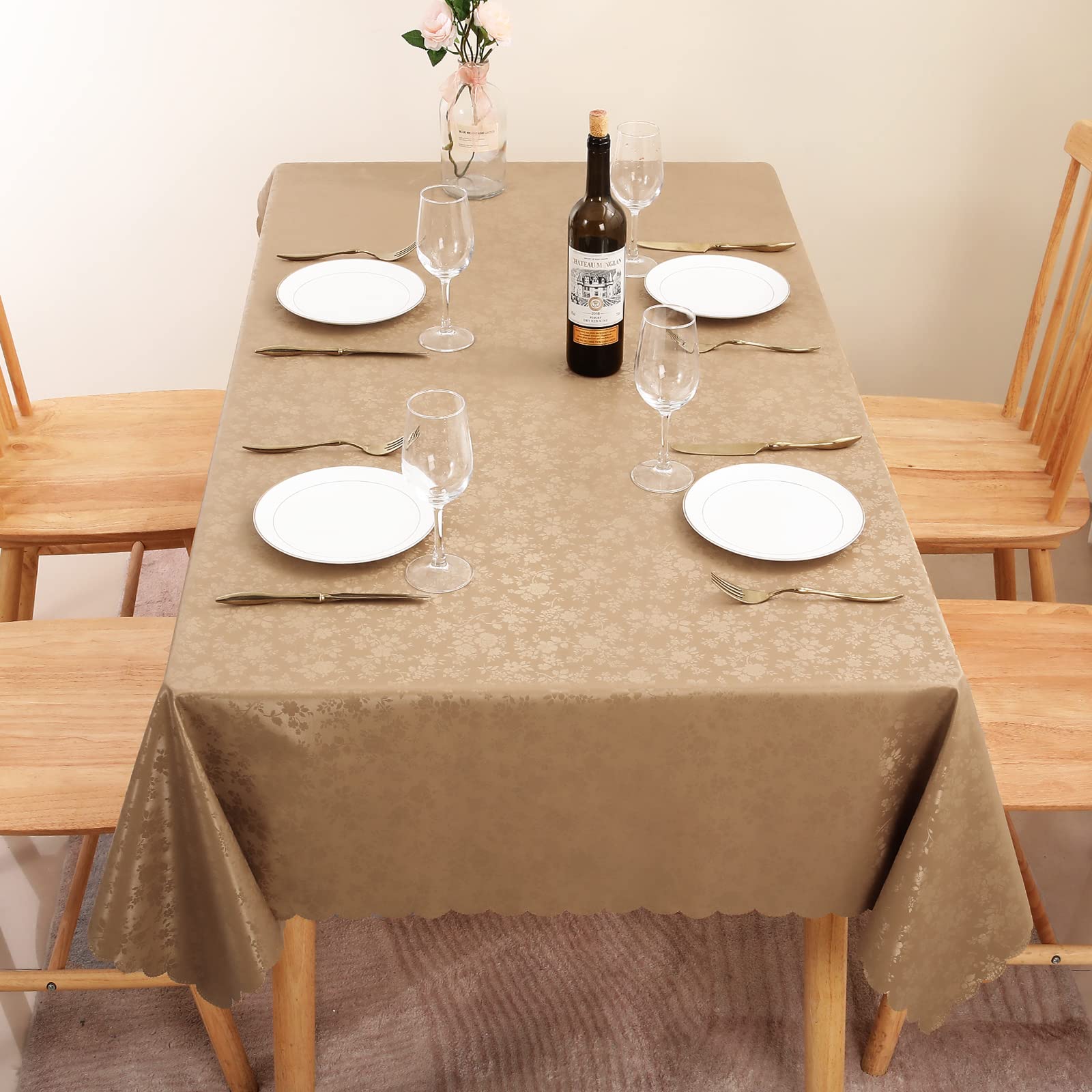Smiry Heavy Duty Waterproof Vinyl Tablecloth, Wipeable Washable Rectangle Table Cover for Kitchen and Dining Room, Durable Brown 60