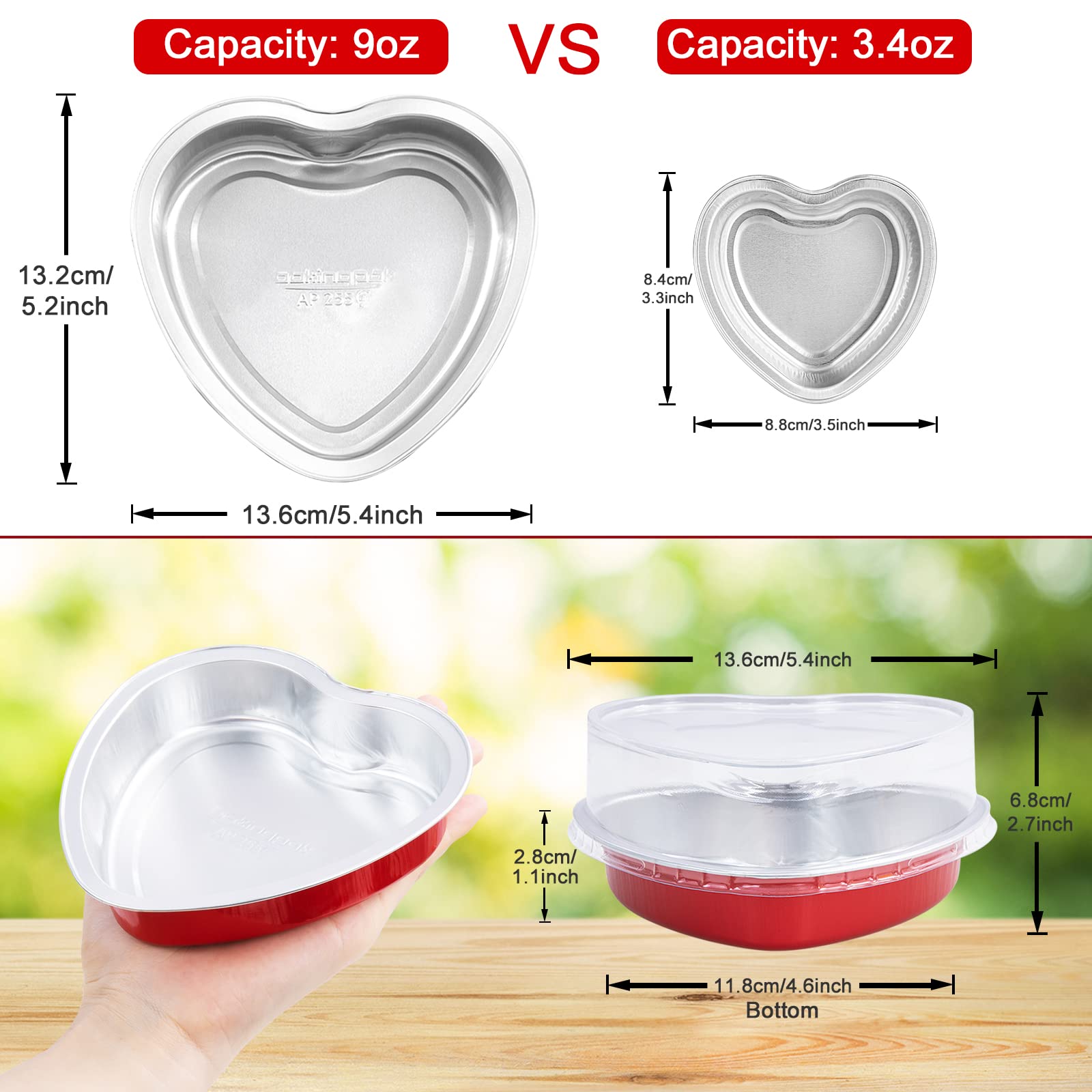 25-Pack 9oz Disposable Aluminum Foil Heart Shaped Cake Pans with Lids - Mini Baking Molds for Cupcakes, Muffins & Desserts - Perfect for Valentine's Day, Parties & Home Baking (Red)
