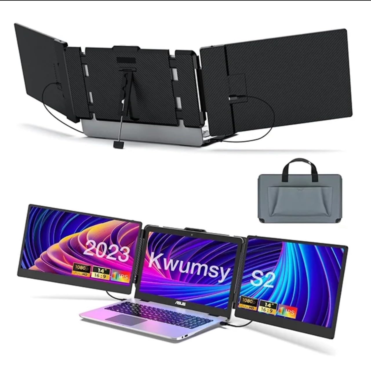 Generic 14-inch Triple Laptop Screen Monitor - FHD 1080P Portable External Display for Work & Gaming | Compatible with Most Laptops | Perfect for Multitasking, Coding & Entertainment