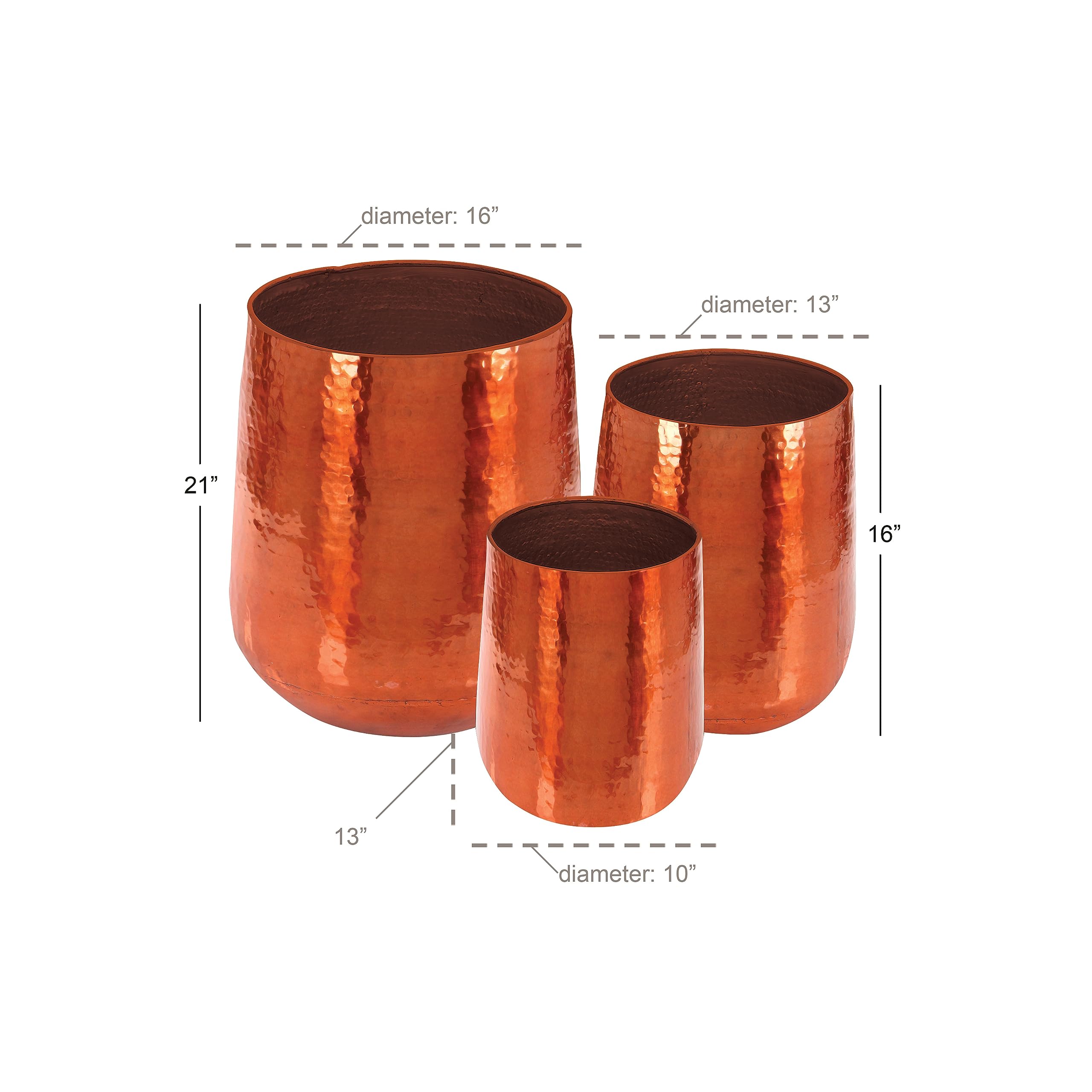 Deco 79 Hammered Metal Planters Set of 3 - Indoor Outdoor Copper Flower Pots (21