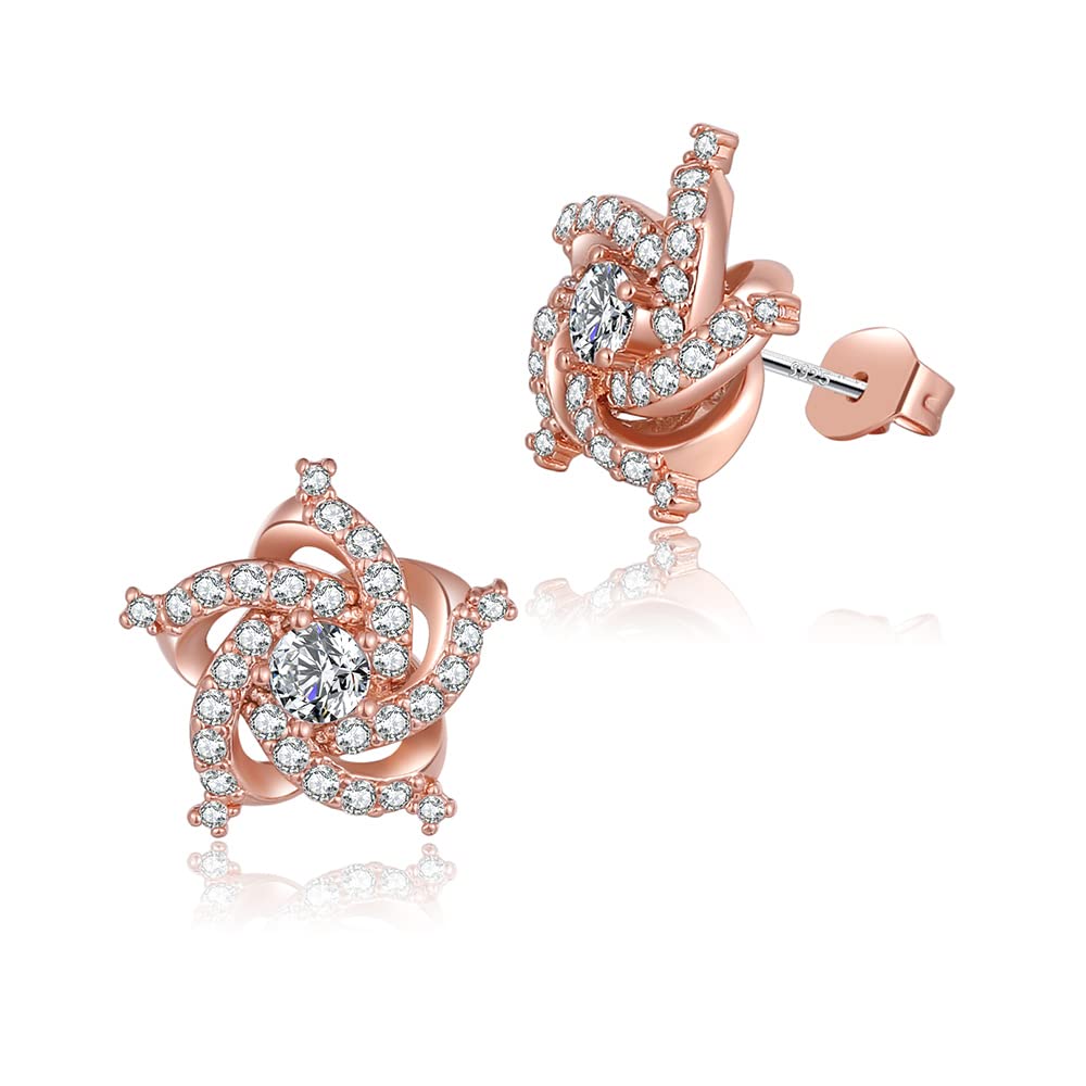 YOMIBOOM 925 Sterling Silver Rose Sky Round Flower Cubic Zirconia Stud Earrings for Women - 14K Gold Plated Hypoallergenic Nickel Free Jewelry Gift | Perfect for Weddings, Parties & Everyday Wear