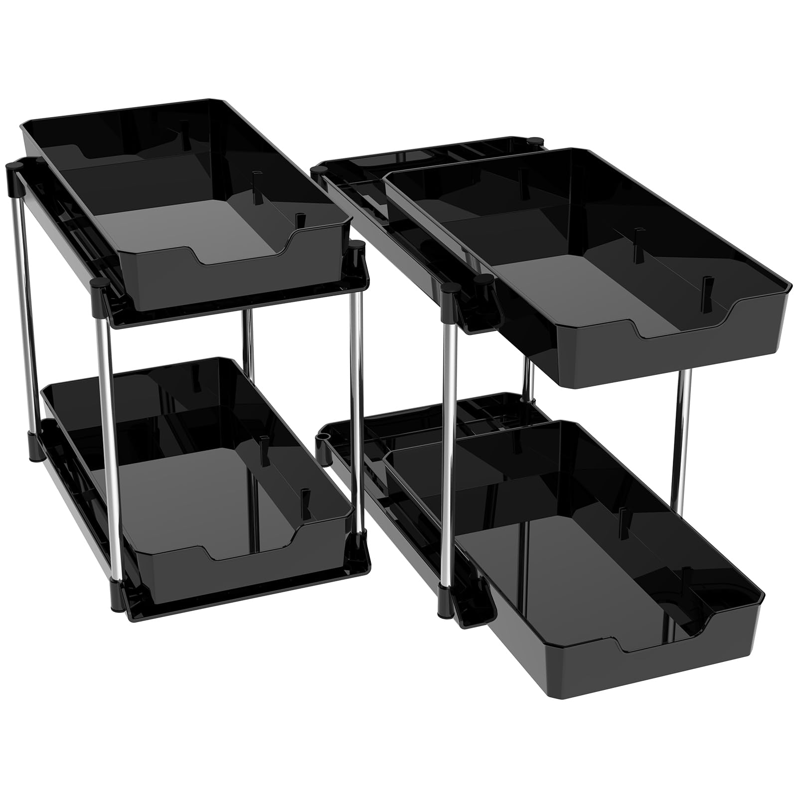 CHWM 2-Pack Black Under Sink Organizer - Multi-Purpose Kitchen & Bathroom Storage Drawer Organizer for Pantry, Makeup, and Home Organization (Large Size) - Perfect for Small Space Storage Under Sink, Vanity, and Closet