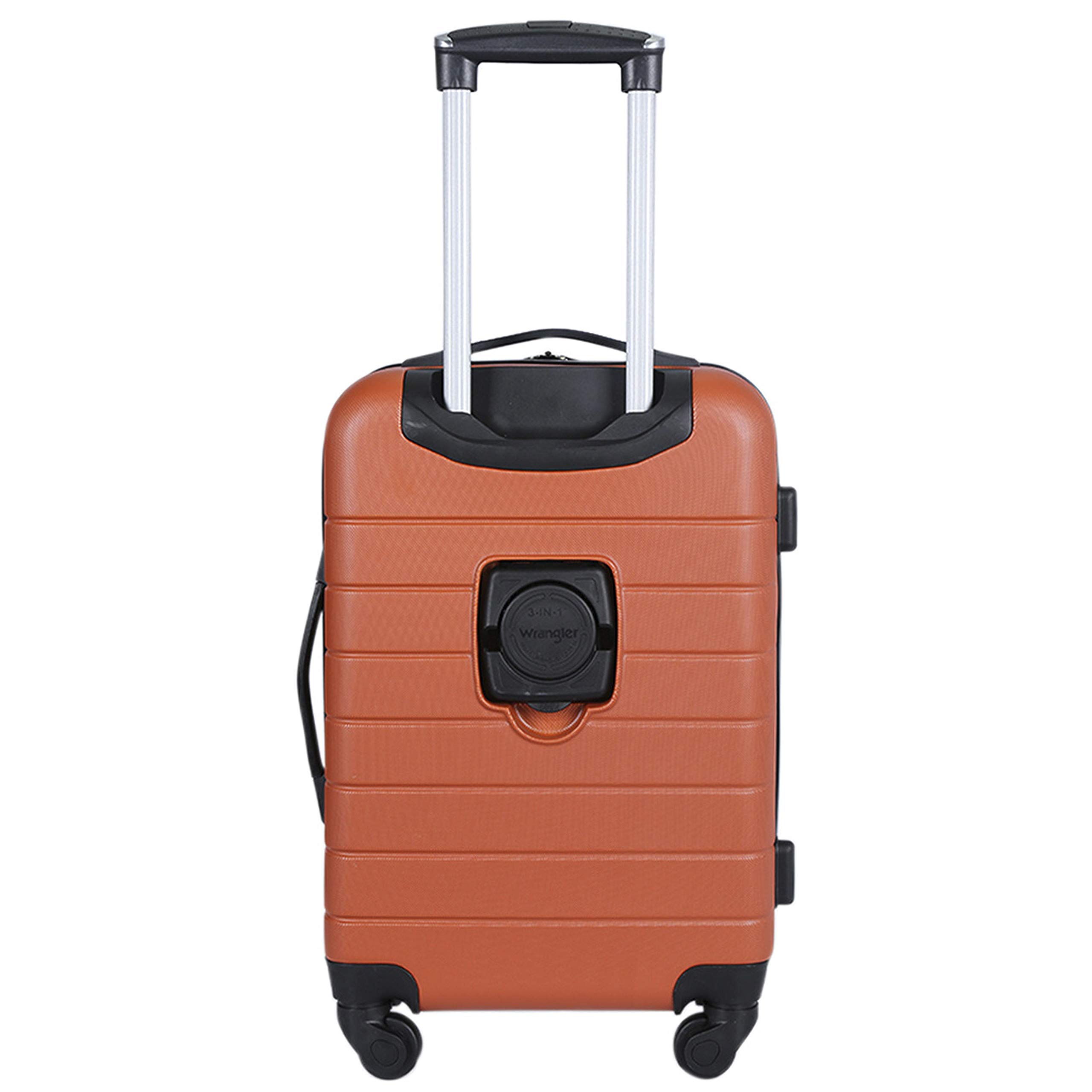 Wrangler Smart Luggage with Cup Holder & USB Charging Port - 3 Piece Carry-On Set (Burnt Orange) | Perfect for Business Travel, Family Vacations & Airport Convenience