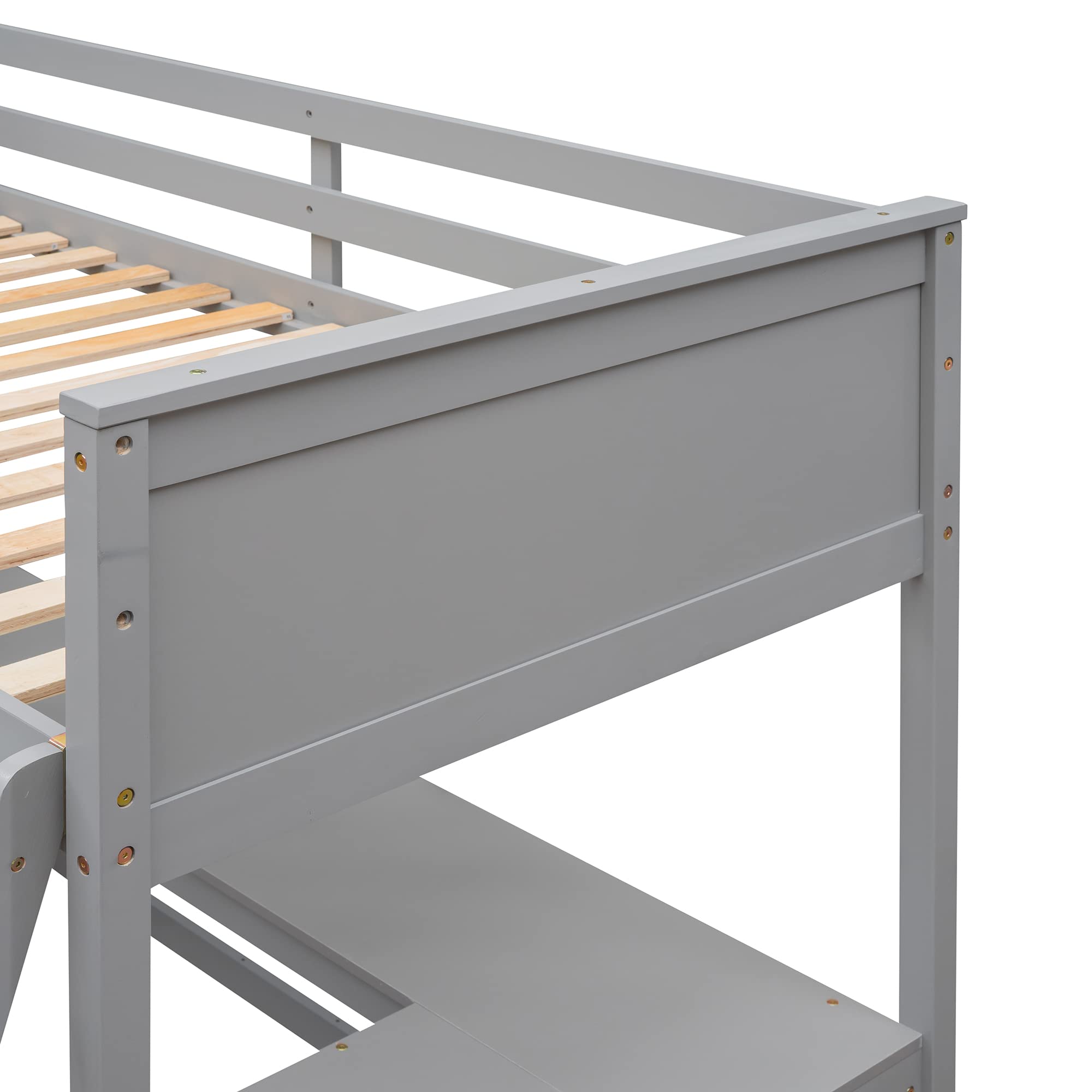 SOFTSEA Twin Loft Bed with Built-in Desk & Storage Shelves - Sturdy Wooden Bunk Bed Frame for Kids, Teens, Boys & Girls - Space-Saving Dorm Furniture in Modern Gray - Perfect for Small Bedrooms, Studio Apartments & College Dorms