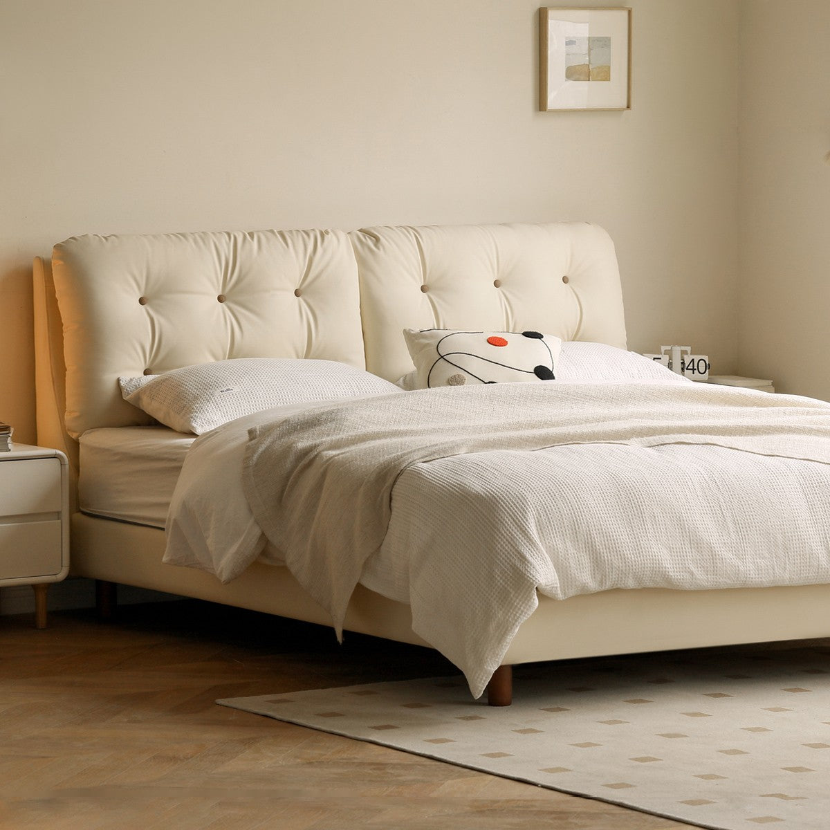 Organic Leather Art Bed - Cream Cloud Soft Mattress for Ultimate Comfort | Perfect for Master Bedrooms, Guest Rooms & Luxury Apartments