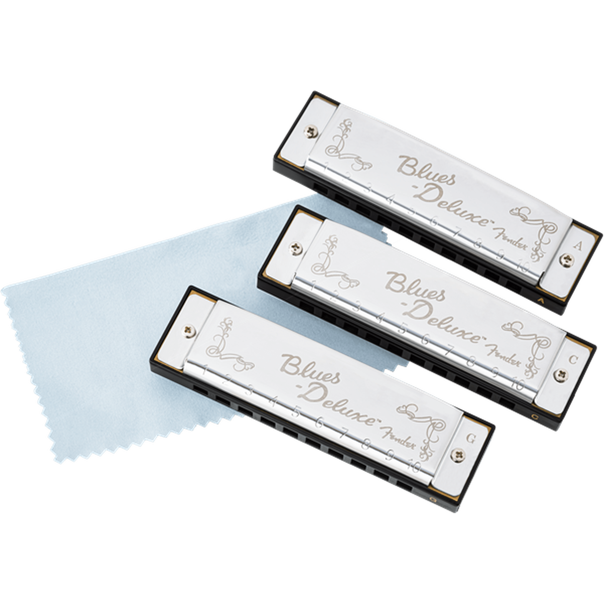 Fender Blues Deluxe Harmonica 3-Pack with Protective Case - Professional 10-Hole Diatonic Harmonicas for Blues, Folk & Rock - Perfect for Beginners & Musicians On-The-Go