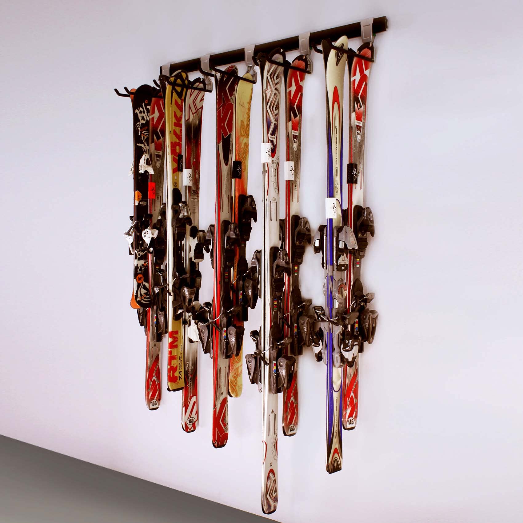 Wall Mounted Ski and Snowboard Storage Rack with 5 Heavy-Duty Hooks - Space-Saving Gear Organizer for Garage, Basement, or Mudroom