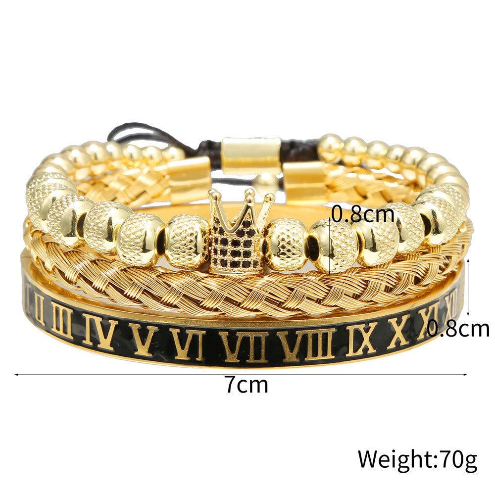 Vintage Crown Woven Bracelet Set - Stainless Steel Roman Letter Charm Bracelets for Women, European & American Retro Style Jewelry - Perfect for Daily Wear, Gift Giving & Special Occasions