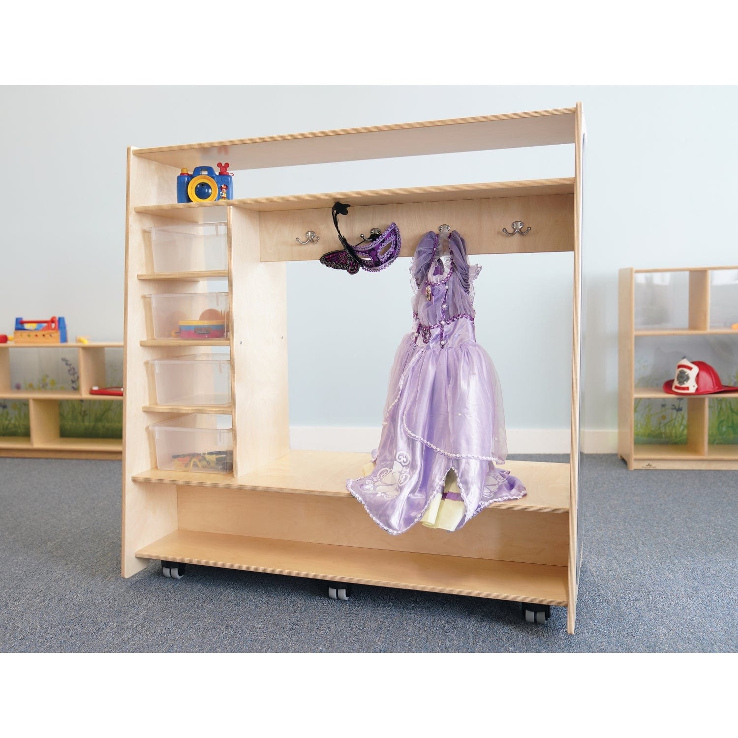 Portable Mobile Dress Up Center with Storage Trays & Mirror - Perfect for Kids Playroom, Bedroom, and Pretend Play Activities