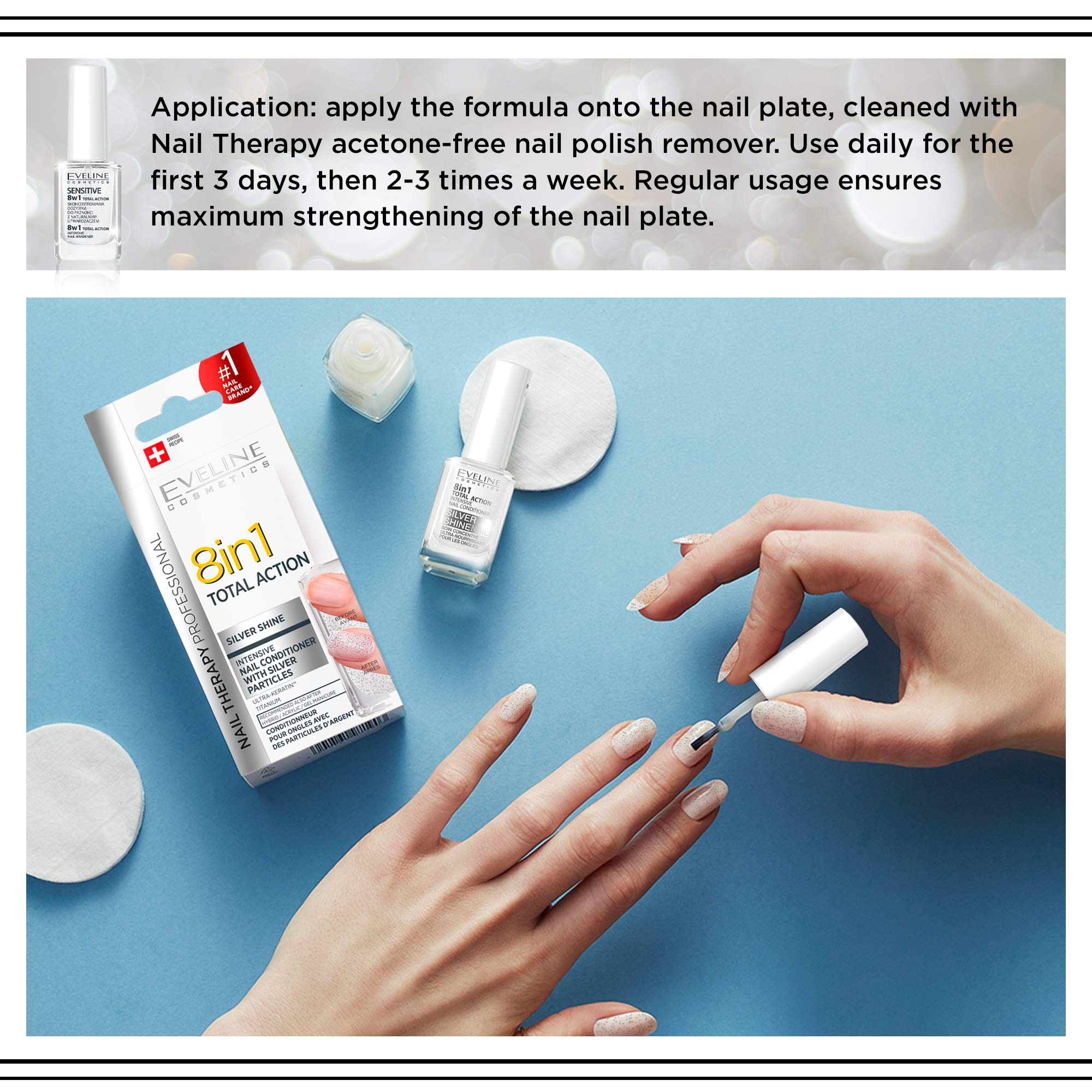 Eveline Cosmetics 8W1 Silver Nail Balm - 12ml Moisturizing & Strengthening Treatment for Dry, Brittle Nails - Perfect for Home Manicures & Nail Care Routine