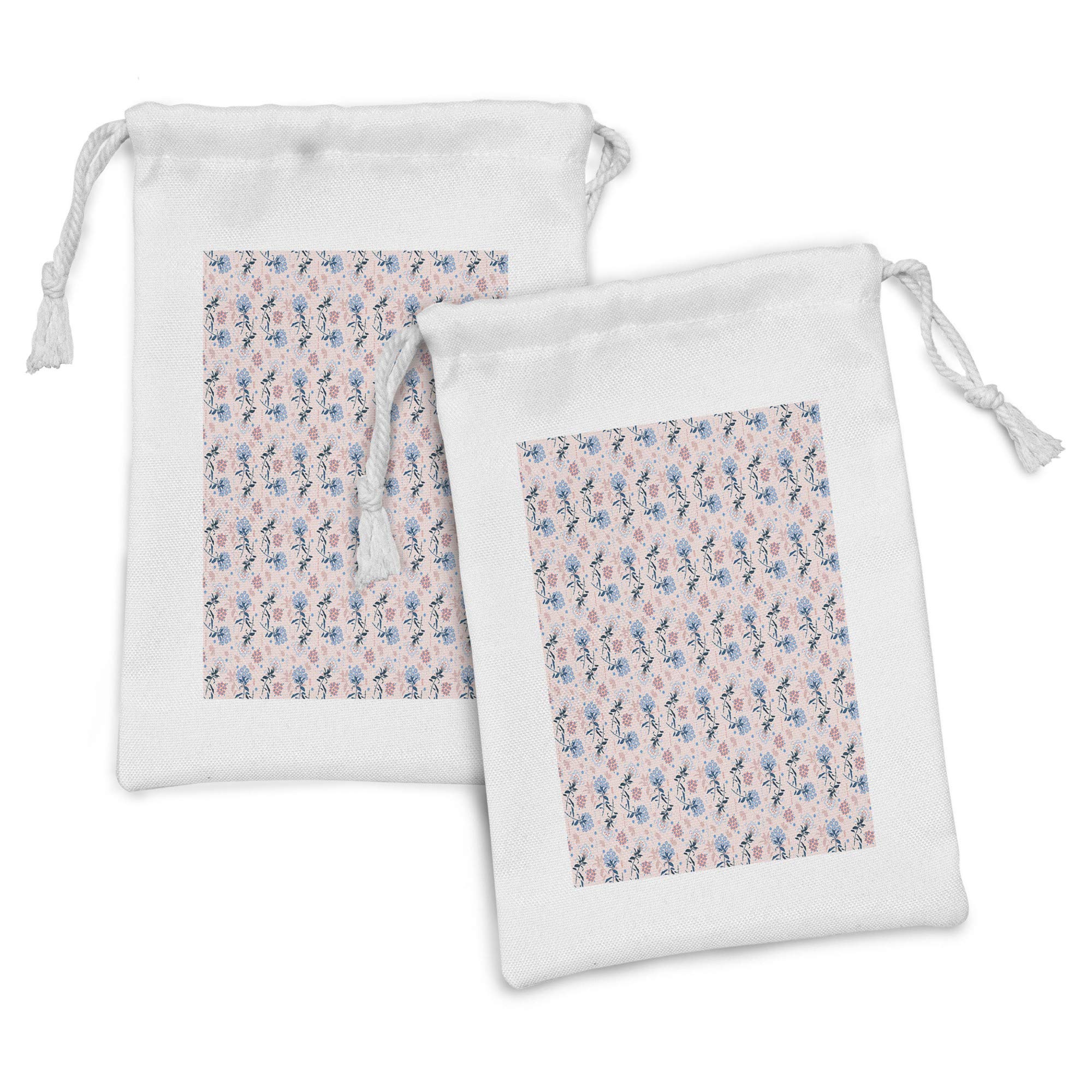 Ambesonne Floral Fabric Pouch Set of 2 - Small Drawstring Bags for Toiletries, Makeup, Jewelry & Travel Essentials (9