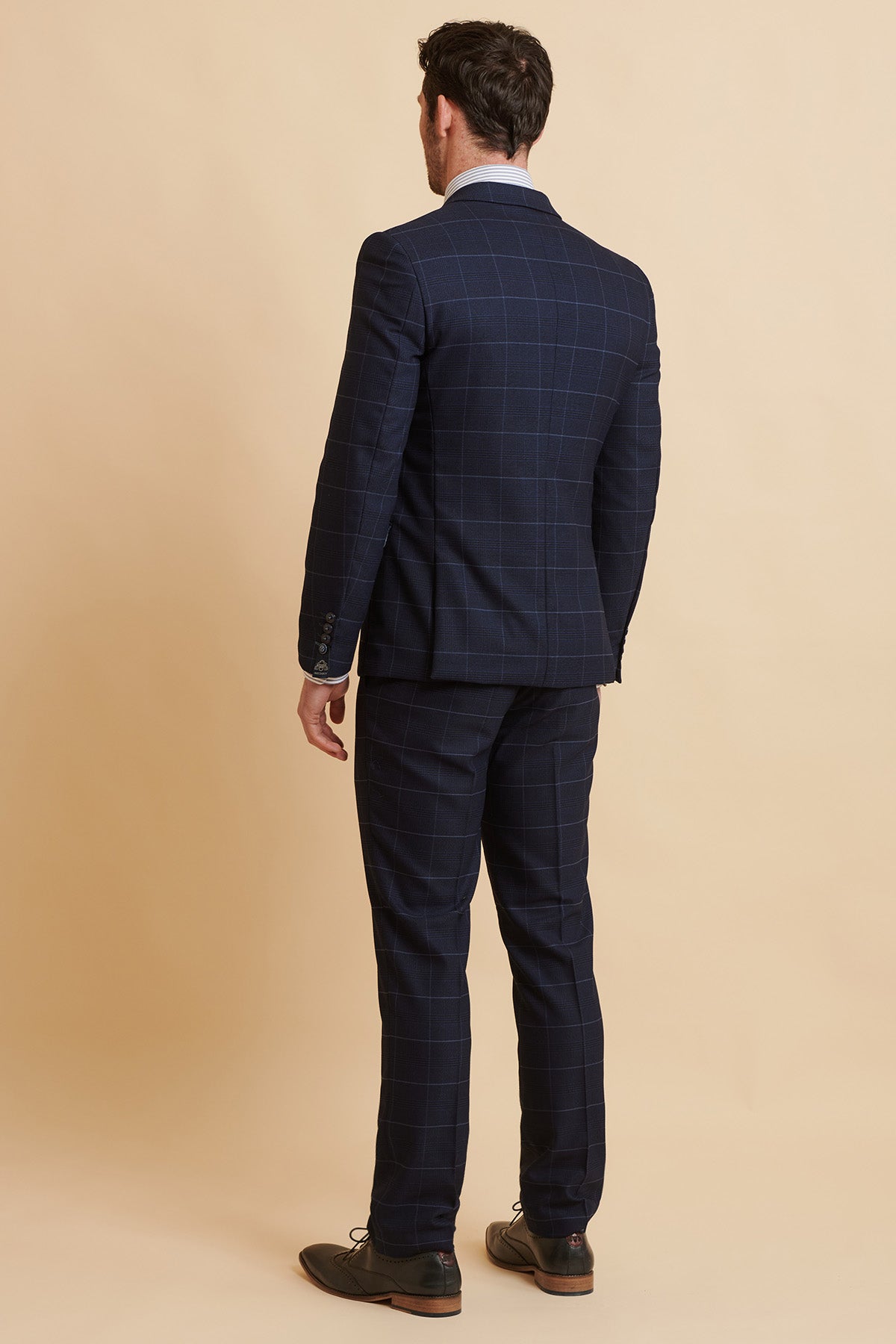 EDINSON Navy Sky Check Two Piece Suit for Men - Stylish Formal Business Attire for Weddings, Office & Special Occasions