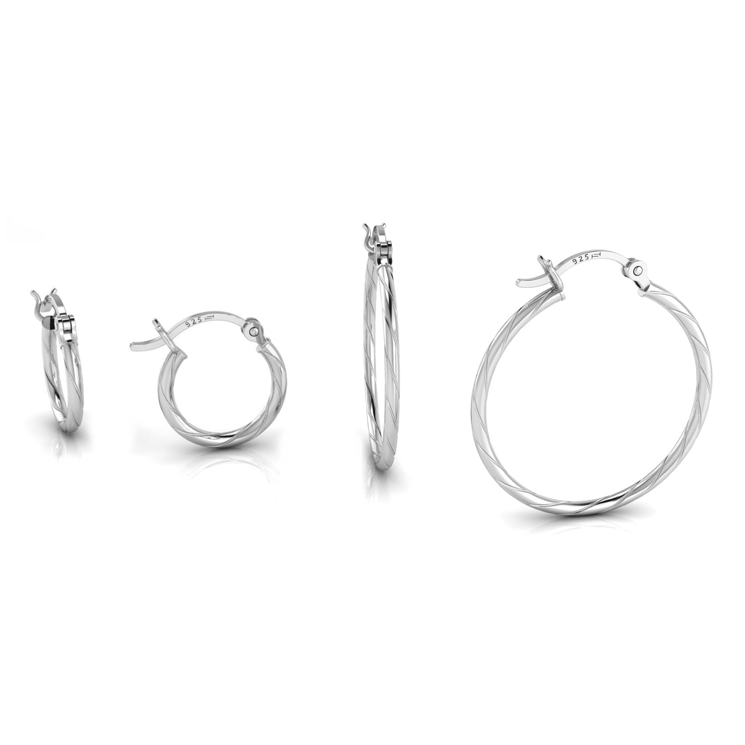 925 Sterling Silver Italian Hoop Earrings Set - 2 Pairs Lightweight Dainty Earrings for Women & Girls | Everyday Wear, Gift Giving, Party & Office Jewelry