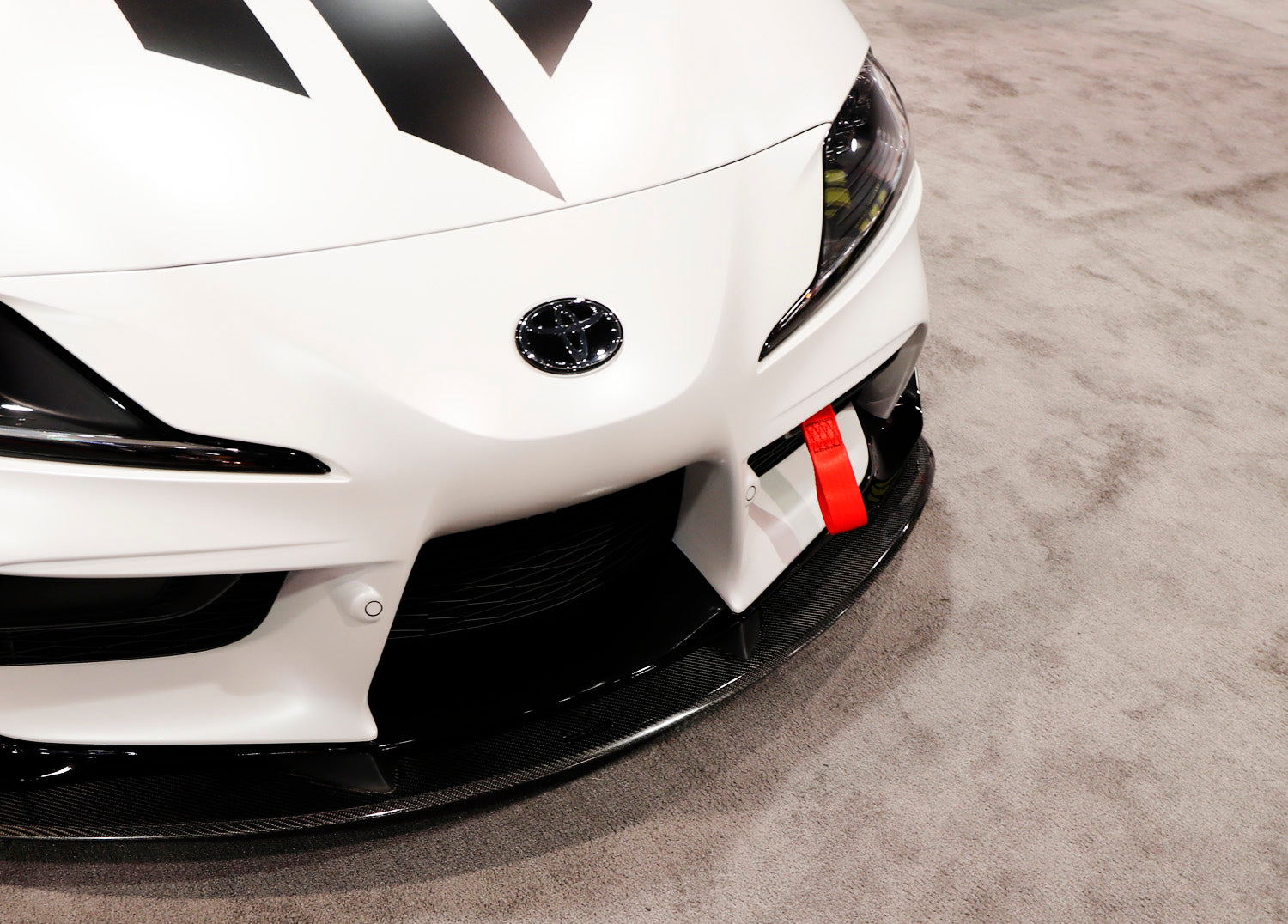 Red High Aesthetic Racing Tow Hook Strap Set for 2020-2023 Toyota Supra GR - Durable Car Accessory for Track Days & Motorsport Events