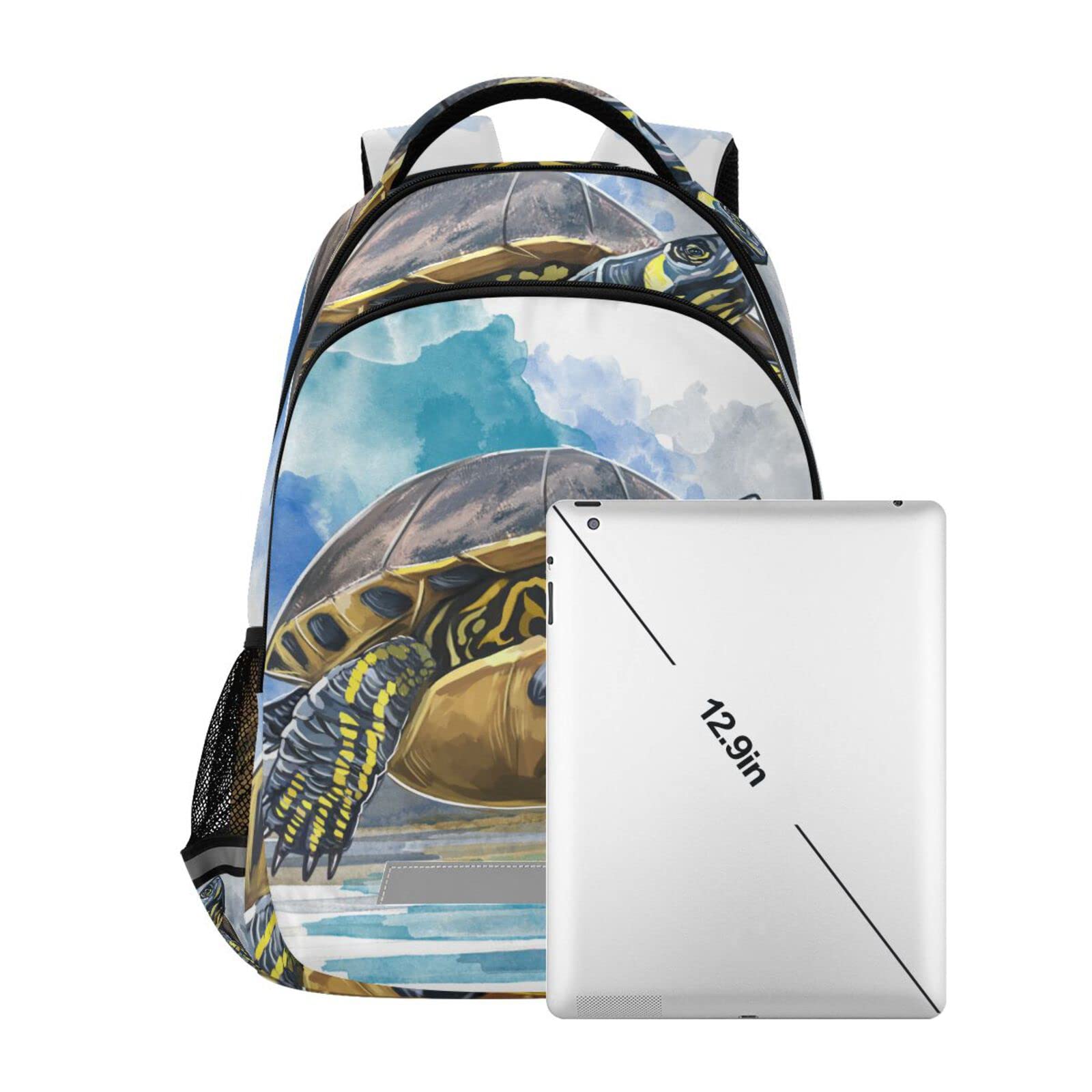 JIPONI Turtle Watercolor Backpack for Girls & Boys - Cute School Bookbag, Travel Laptop Backpack, Daypack with Adjustable Chest Strap - Perfect for School, College, Travel & Outdoor Adventures