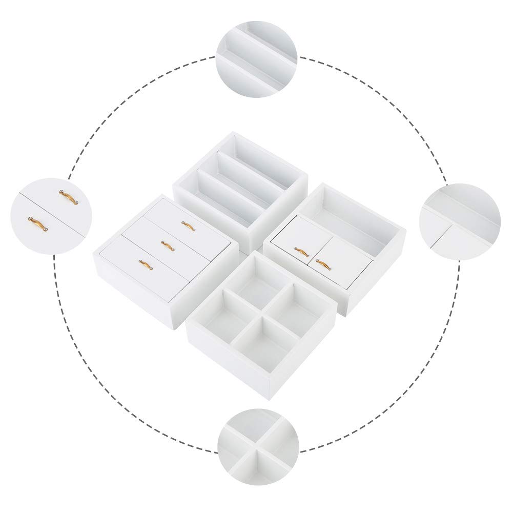 1:12 Scale Dollhouse Cabinet Furniture Set - 4pcs White Wooden Miniature Cabinet Unit for DIY Dollhouse Accessories, Perfect for Displaying Greenery, Enamelware, Books & Musical Instruments | Ideal for Dollhouse Decor, Miniature Collectors & Model Home Displays