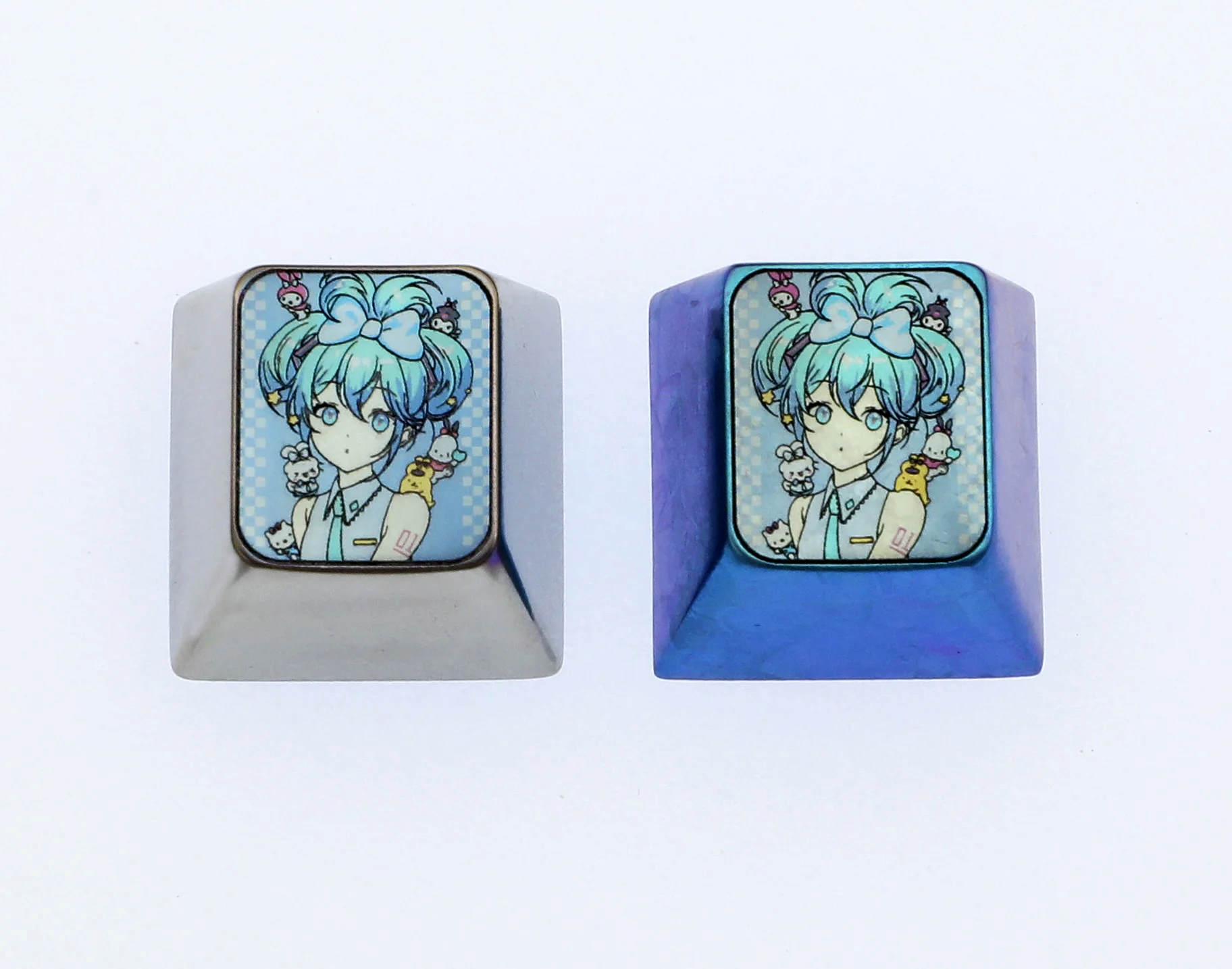 Hatsune Miku Anime Keycaps - 1U Titanium Alloy Custom Keycaps for Mechanical Keyboard - Durable Metal Cartoon Character Keycaps for Gaming & Typing - Perfect for Cosplay Fans & Keyboard Enthusiasts
