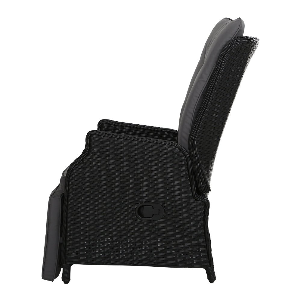 Elara Outdoor Recliner Patio Chair - Adjustable Lounge Chair with Cup Holder, Weather-Resistant Black - Perfect for Backyard, Poolside, and Garden Relaxation