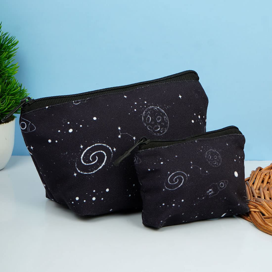 Crazyify Printed Makeup Bag Set of 2 - Waterproof Cosmetic Pouch & Travel Toiletry Organizer for Women | Perfect for Travel, Gym, and Daily Essentials Storage