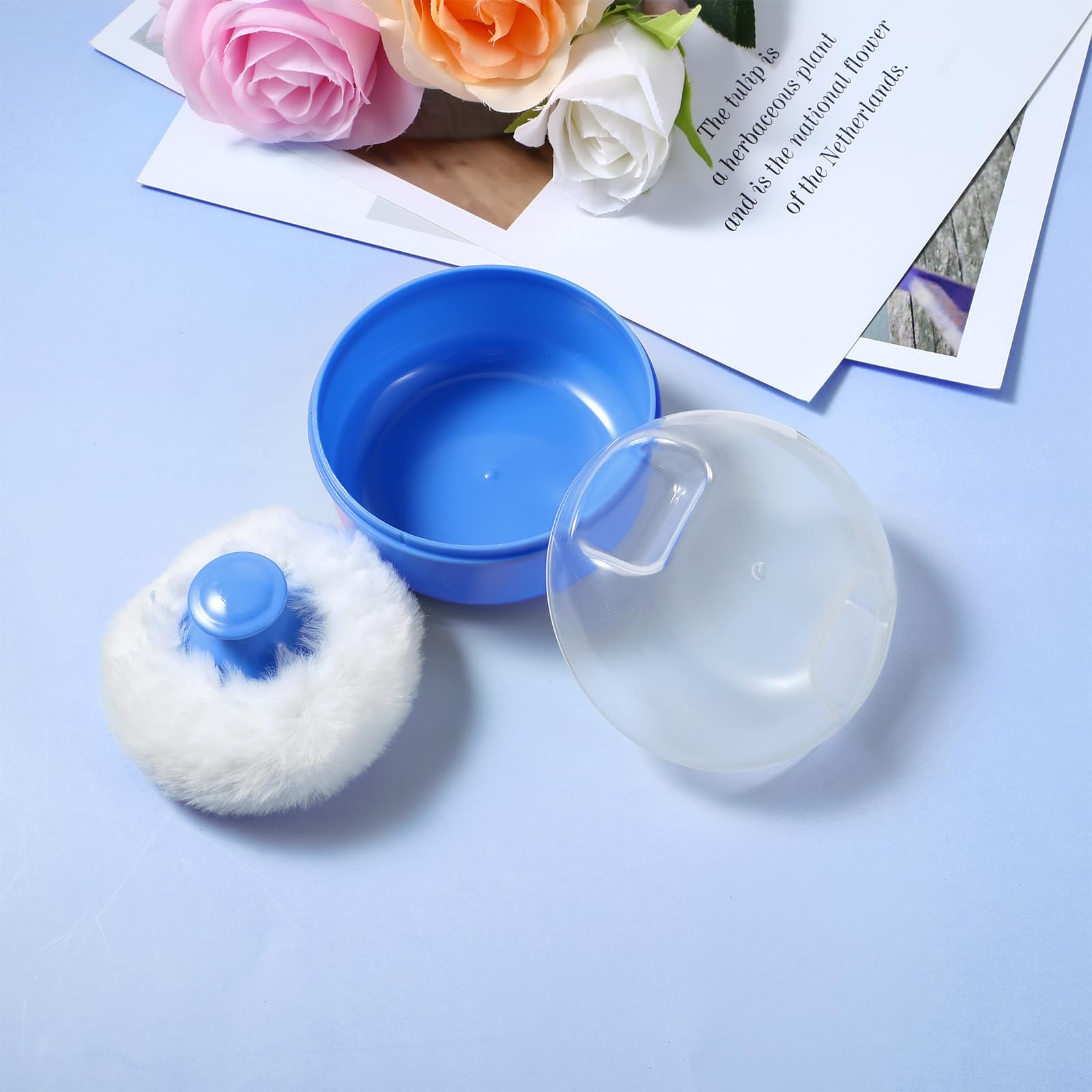 Soft Baby Body Powder Puff with Travel Case - Hypoallergenic Cosmetic Puff for Face & Body Loose Powder - Perfect for Babies, Kids & Women - Ideal for Bath Time, Diaper Changes & Travel (Blue)