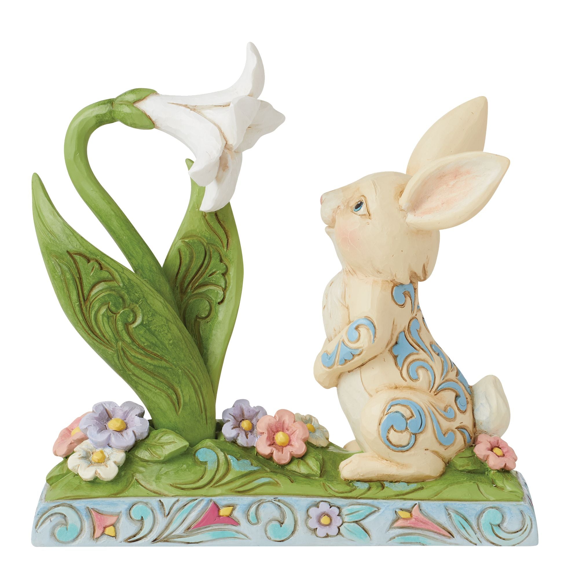Easter Bunny and Lily Figurine - Handcrafted Spring Home Decor for Easter, Table Centerpiece, and Holiday Gift Giving