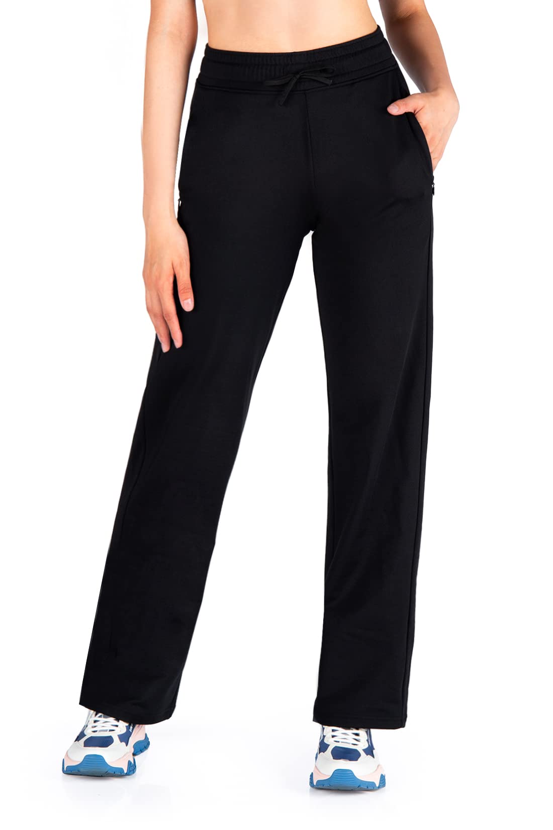 Yogipace Women's Fleece Lined Thermal Sweatpants with Zipper Pockets - Water Resistant Winter Pants in Petite/Regular/Tall Sizes - Straight Leg Comfort for Cold Weather, Outdoor Activities & Lounge Wear