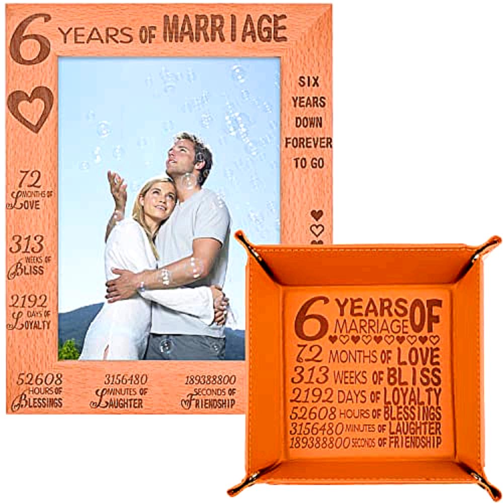 6th Anniversary Wedding Photo Frame - Elegant Wood Picture Frame for Couples | Perfect 6 Year Marriage Gift for Her, Him, Wife or Husband | Romantic Home Decor for Anniversaries & Special Occasions