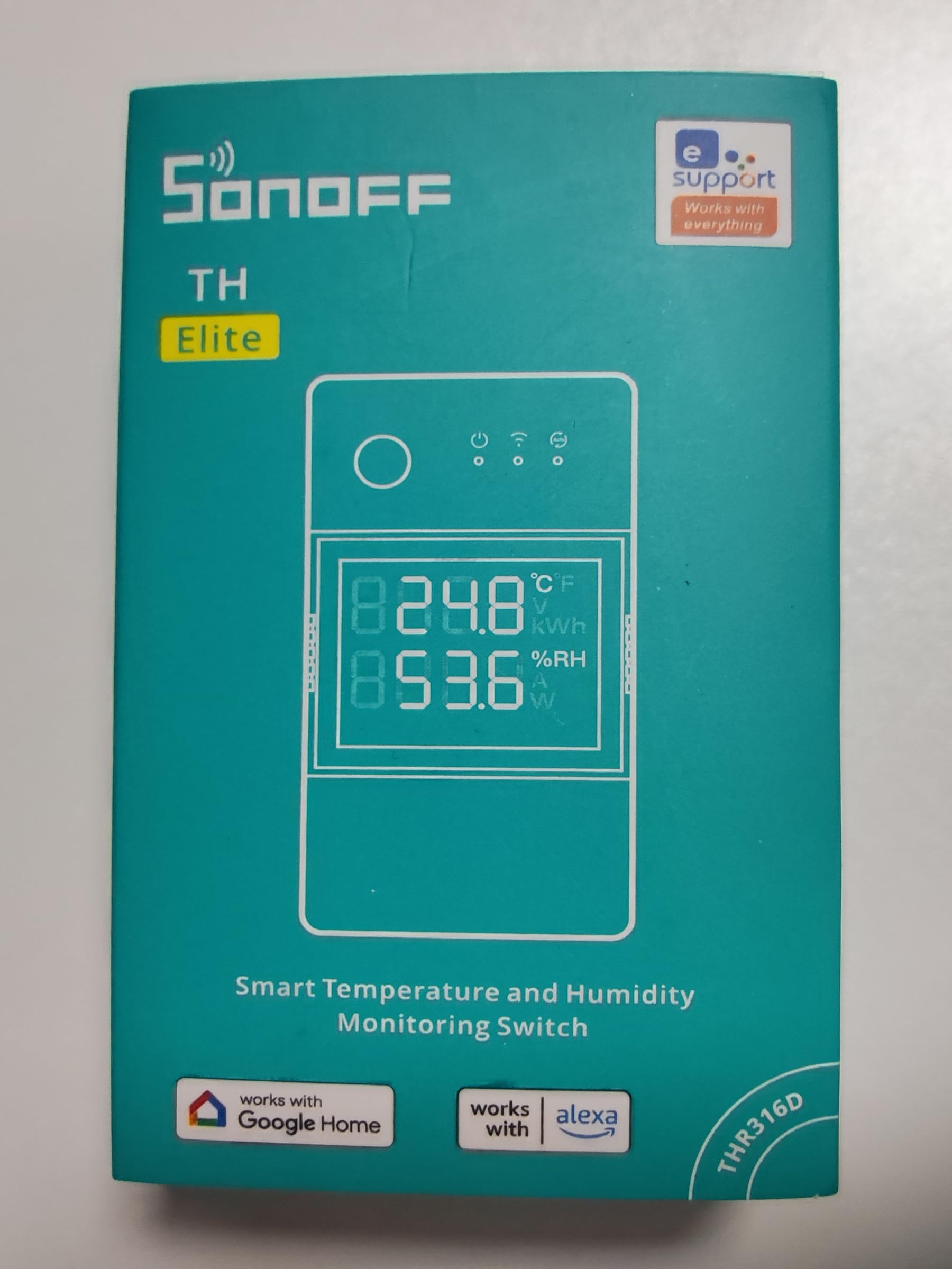 SONOFF THR316D Elite 16A Smart Switch with Temperature & Humidity Sensor, LCD Display - Works with Alexa, Google Home & IFTTT | Smart Home Automation for Thermostat Control & Environment Monitoring