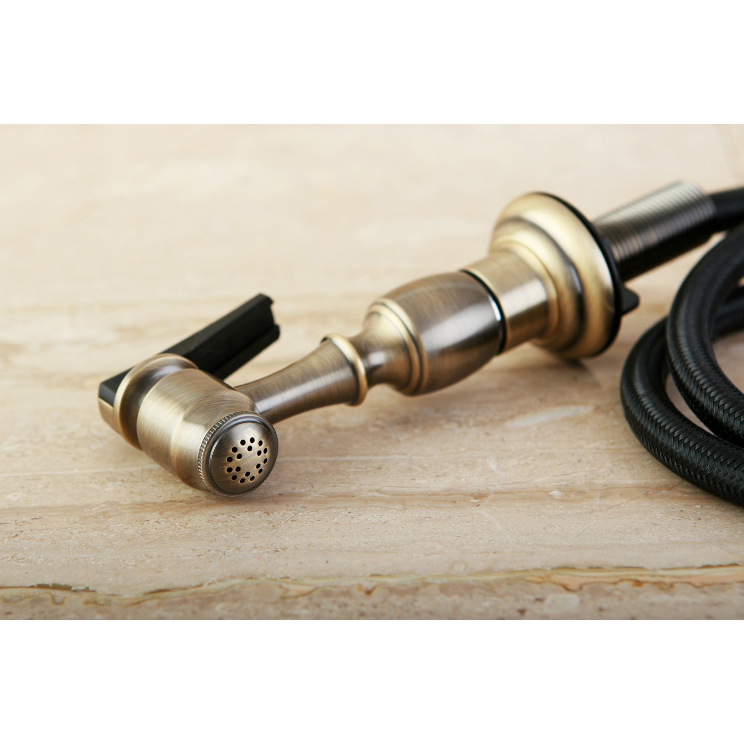 Kingston Brass KBSPR3 Antique Brass Kitchen Faucet with Side Sprayer - Perfect for Farmhouse, Vintage, and Traditional Style Kitchens