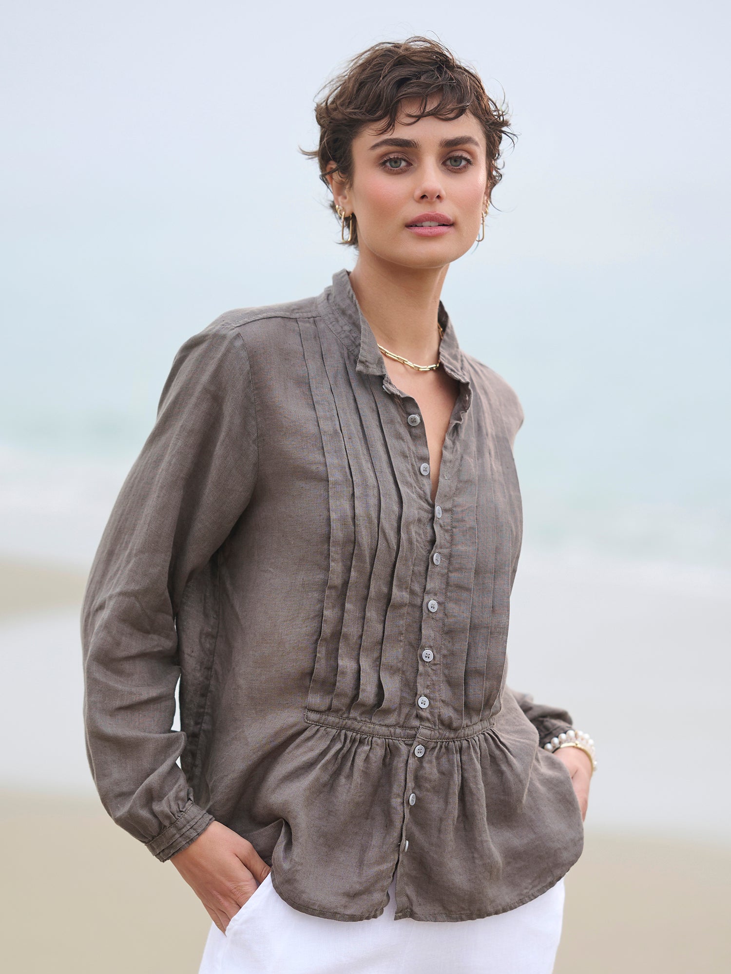 Nora Tux Linen Shirt for Women - Classic Elegant Button Down Blouse with Notch Lapel | Perfect for Office Wear, Business Casual, and Special Occasions