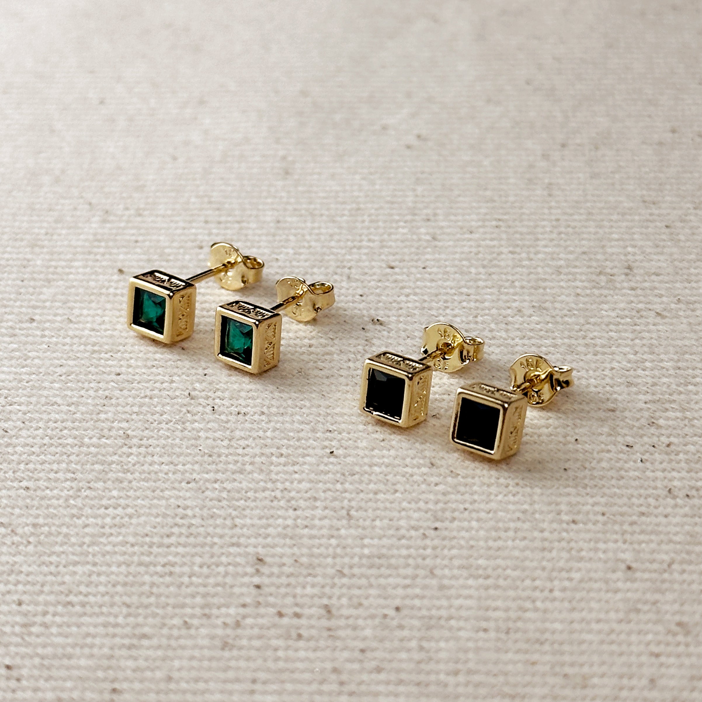 18K Gold Filled Colorful Square Stud Earrings with Detailed Bezel Setting - Perfect for Everyday Wear, Gift Giving & Special Occasions